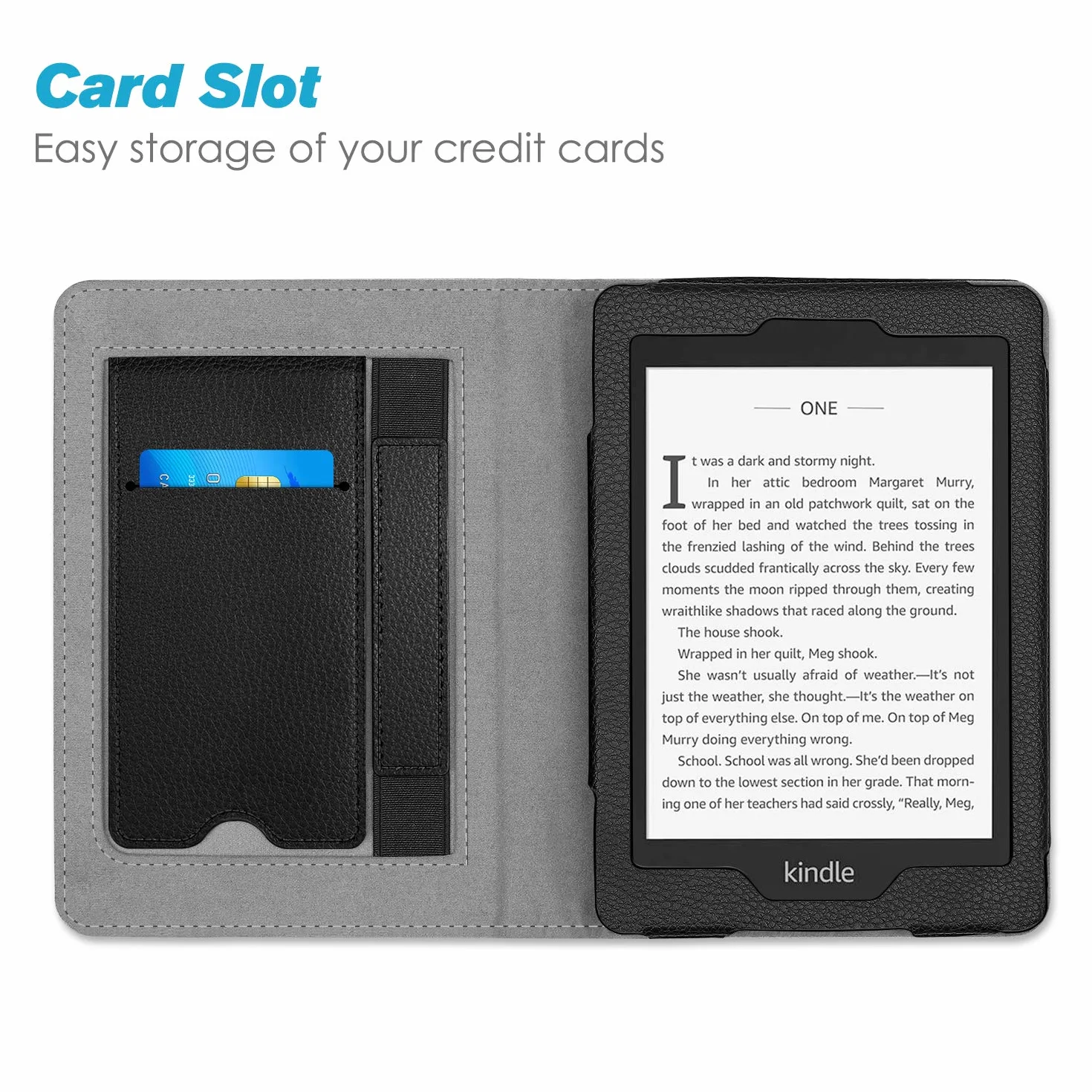 FINTIE Custodia per Kindle Paperwhite 6" 10ª Generazione 2018 2012-2017 PU Stand Cover con Card Slot Hand Strap Auto Sveglia Sonno Nero