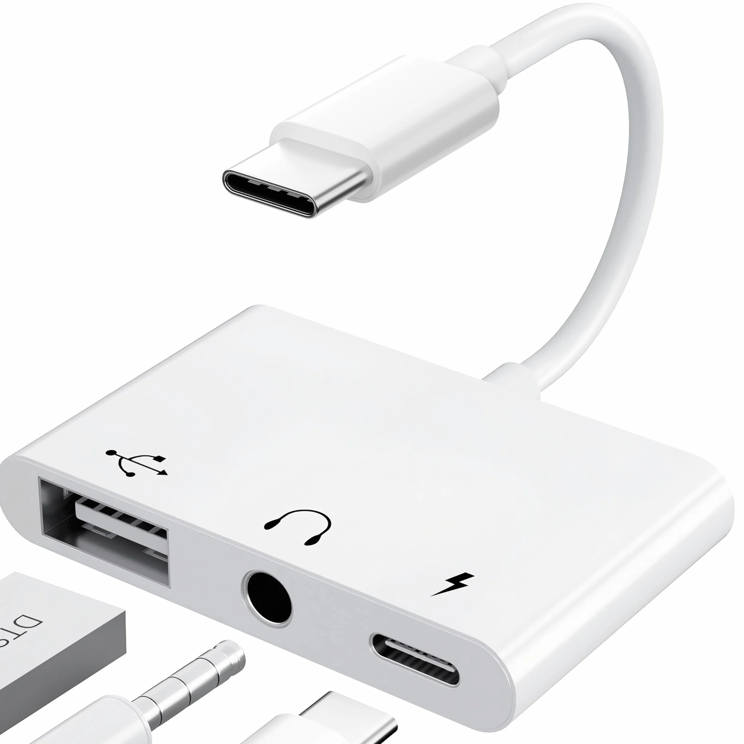Adattatore USB C Jack 3.5 mm 60W OTG Splitter Audio Tipo C a Aux per iPhone 17/16/15 Samsung Galaxy S25 Ultra A56 S24 S23 iPad Pro Air Pixel