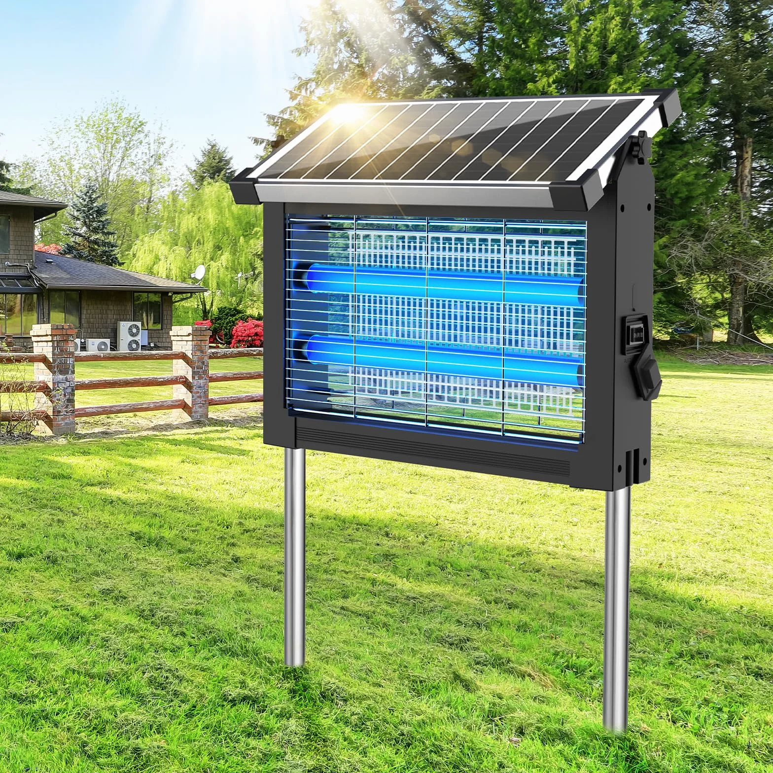 Lampada Antizanzare Solare da Esterno, Zanzariera Elettrica 4500V, Impermeabile IPX5, Ricaricabile USB-C, Batteria 4000mAh, Senza Fili con Picchetto per Giardino, Prato, Terrazzo, Campeggio