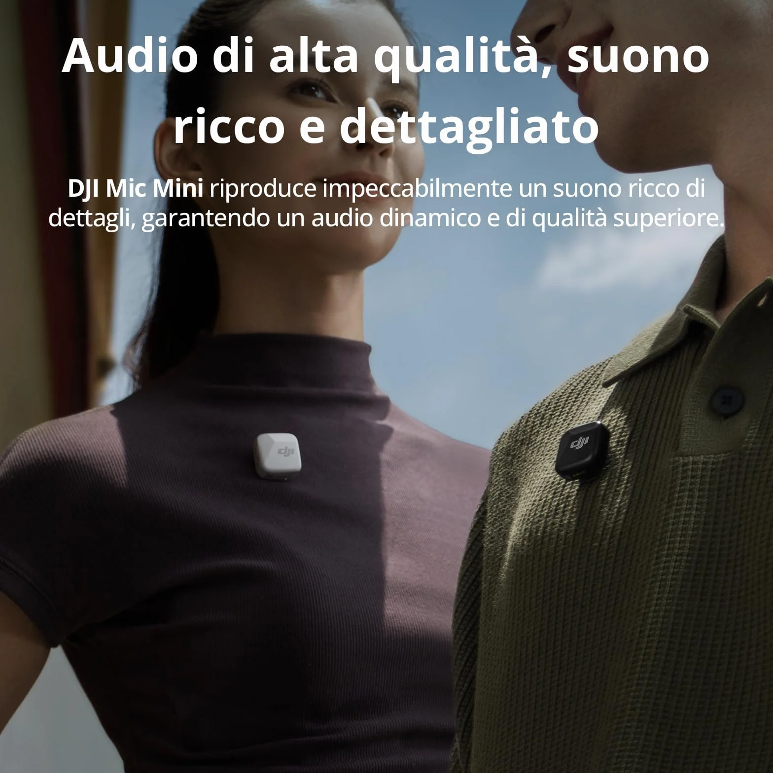 DJI Mic Mini wireless lavalier microphone per iPhone 17/16/15 Android PC tablet, 300 m range, cancellazione rumore, vlog