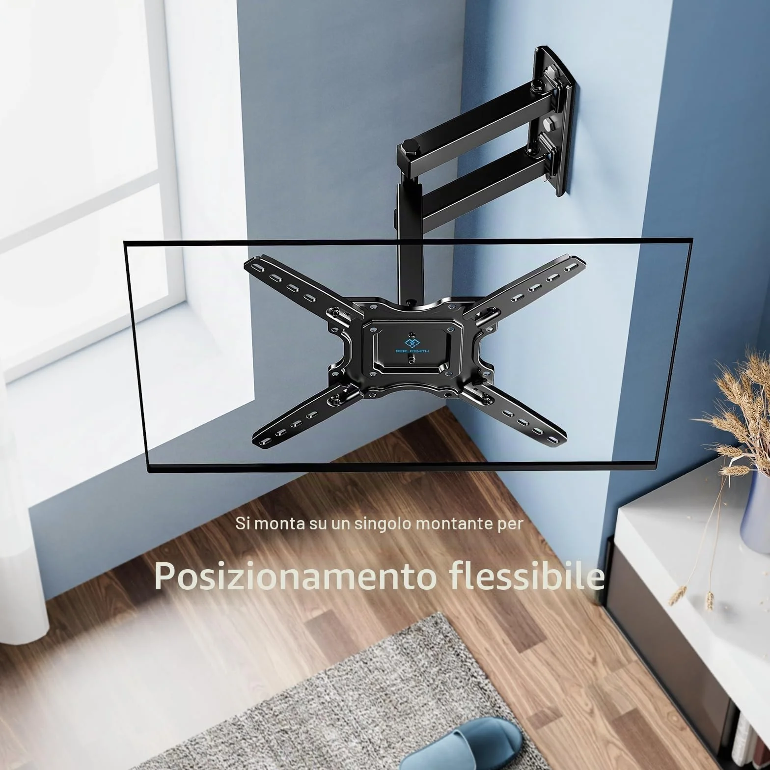 PERLESMITH Supporto TV Parete Inclinabile Orientabile per Schermi 26-60 Pollici LED LCD Curvo 35 kg VESA 400x400 mm
