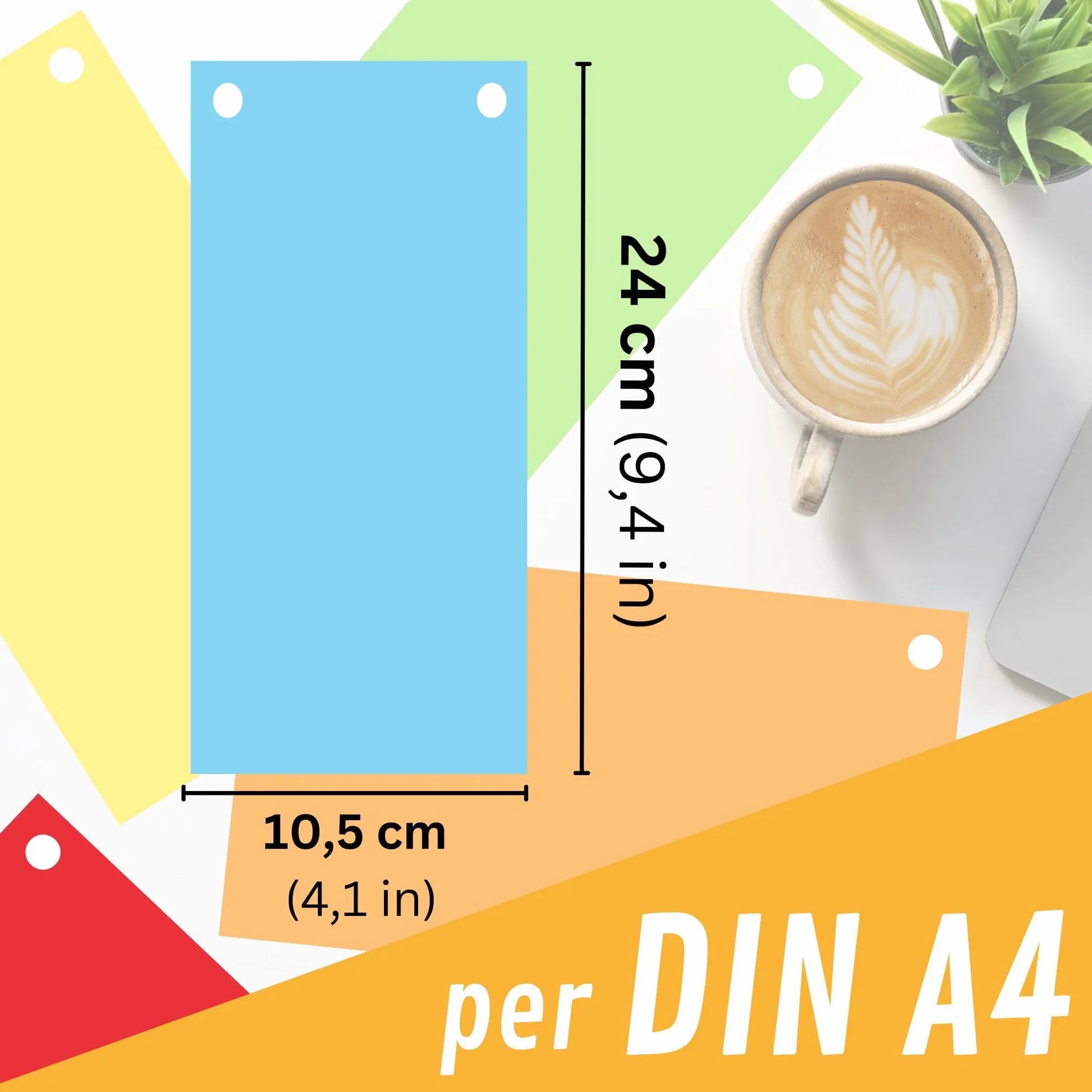 Strisce divisori raccoglitori ad anelli A4, classificatori per documenti ufficio in cartone riciclato, Made in Germany, 5 colori