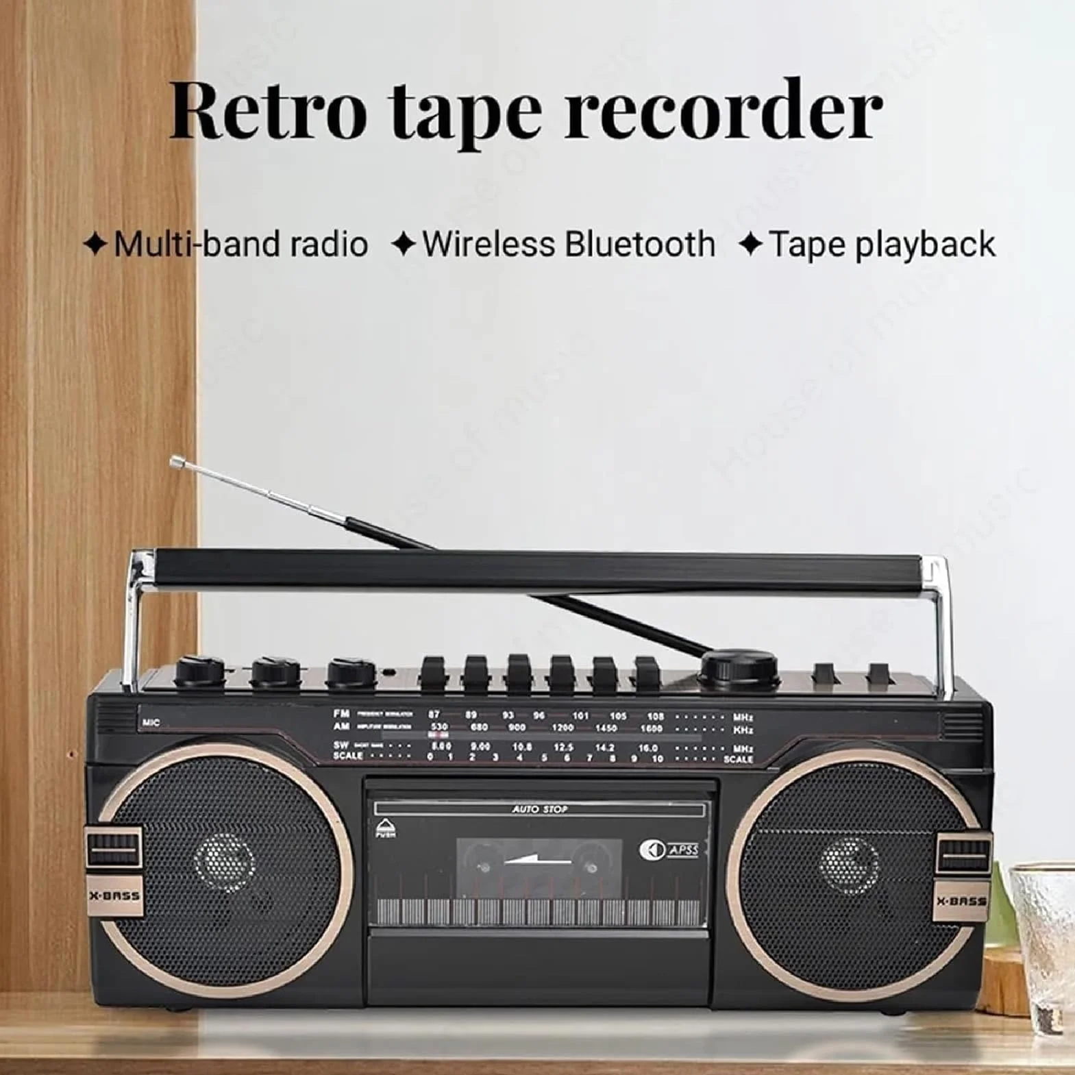 Lettore CD classico retrò registratore portatile Bluetooth cassette radio AM/FM manopole volume
