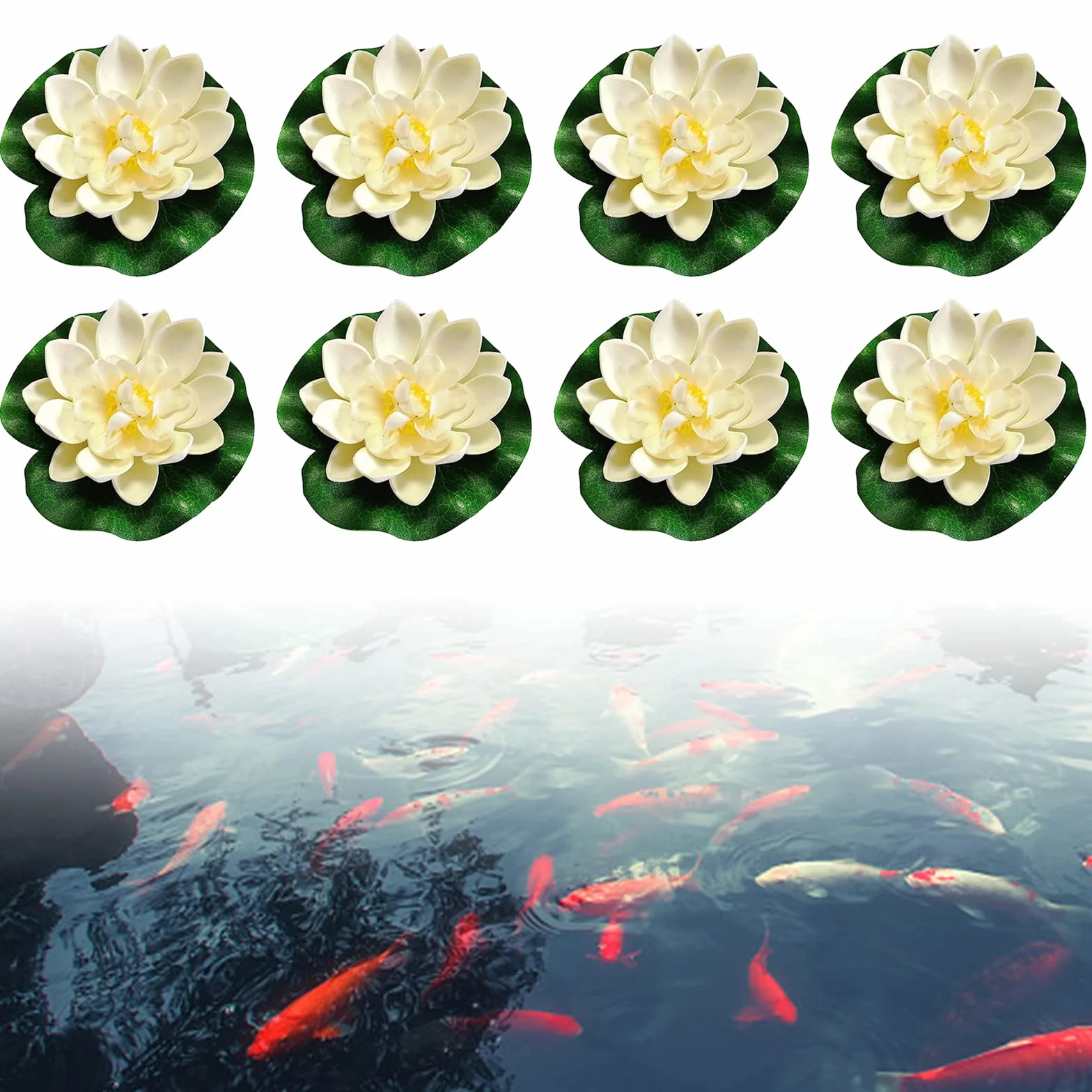 KOIROI 8 Pz Fiori Galleggianti per Laghetti, Finte Galleggianti Diametro, Artificiale Ninfee Galleggianti, Ninfee Artificiali Impermeabile Galleggiante Stagno Decorazione per Giardino Laghetto