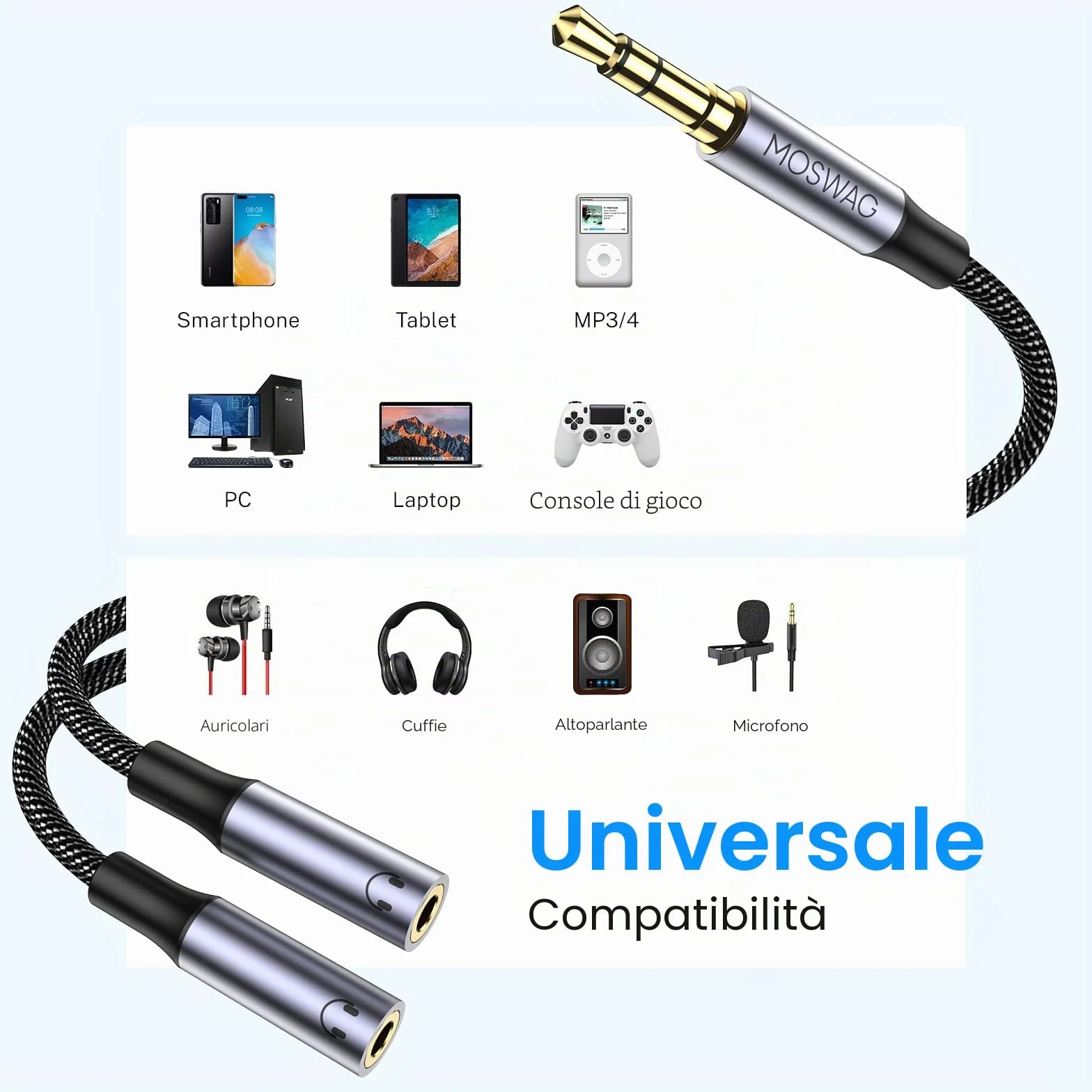 MOSWAG Sdoppiatore Audio Jack 3,5 per Cuffie Splitter Samsung iPhone PS4 Switch PC