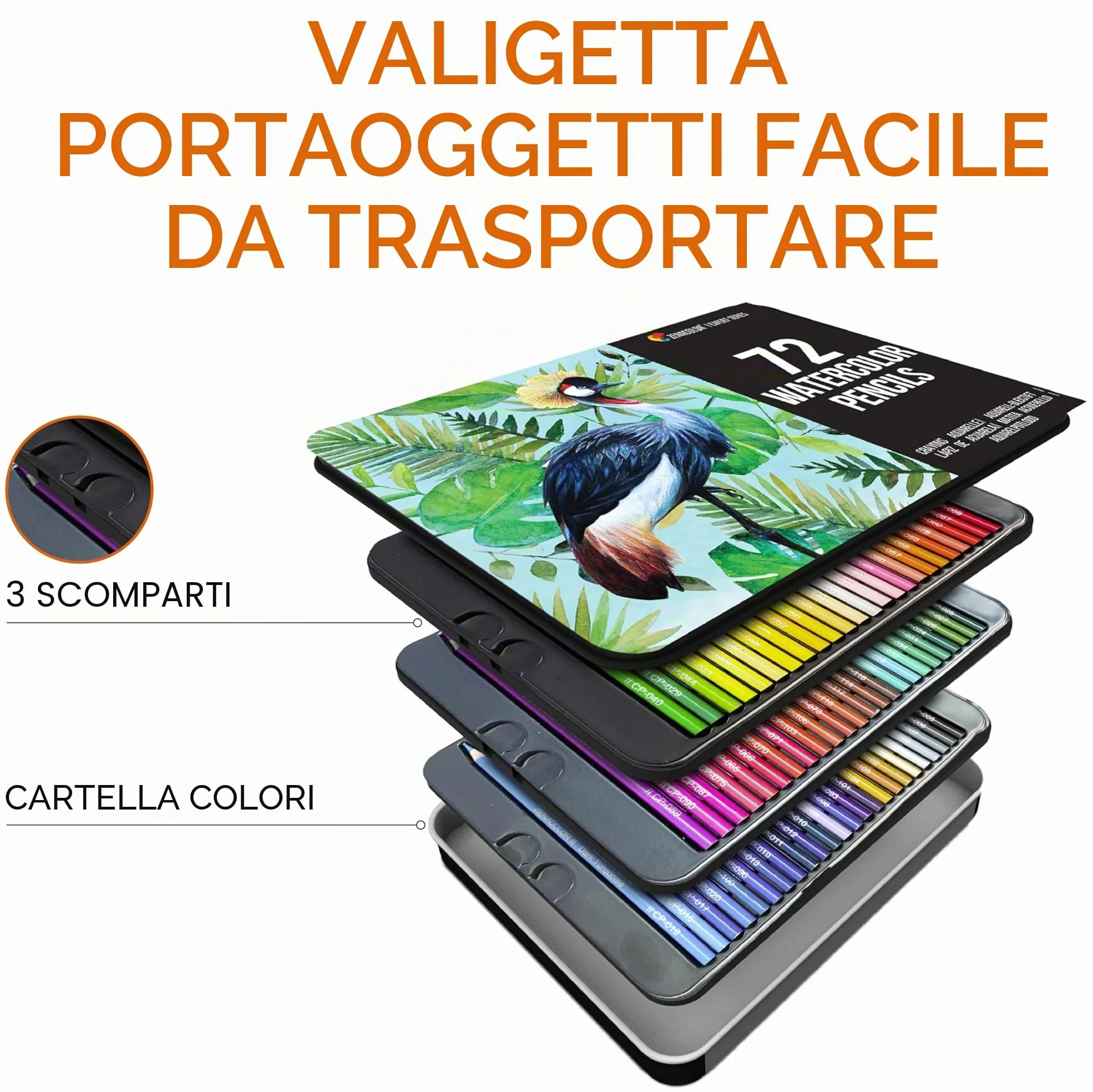 Zenacolor 72 Matite Acquerellabili Pennello Astuccio Metallo Scatola Matite Colorate Solubili