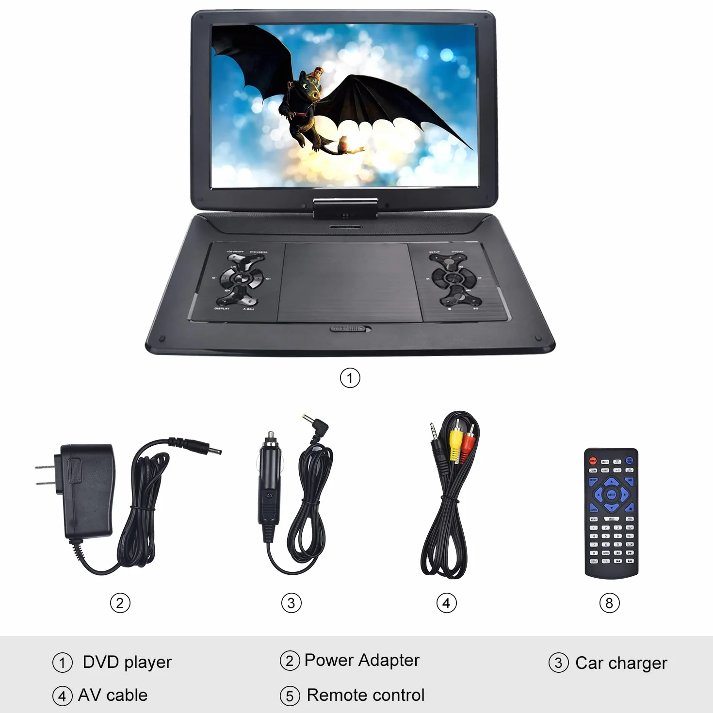 YOOHOO Lettore DVD Portatile 18" Schermo Girevole HD 15,6" Batteria Ricaricabile Multiregione