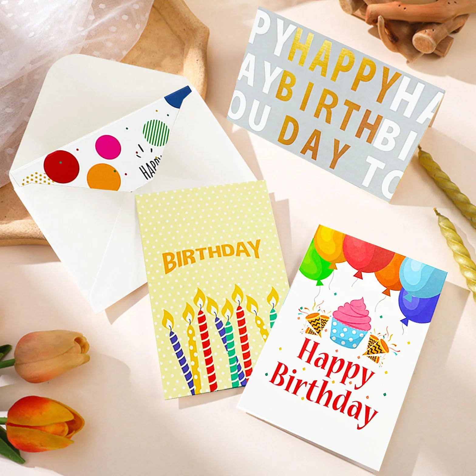 Biglietti di Auguri Compleanno 24 Pezzi con Buste e Adesivi per Uomini Donne Bambini