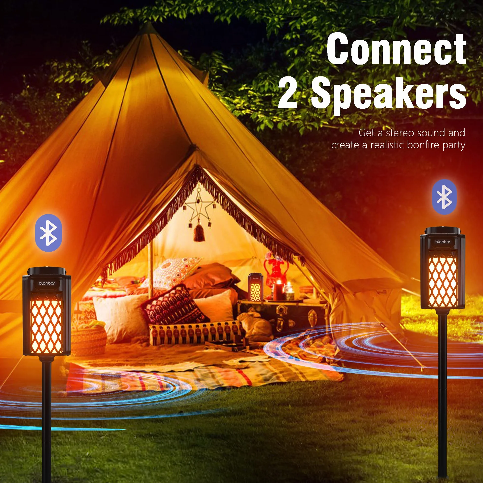 Blonbar Cassa Bluetooth Portatile 10W Altoparlante Bluetooth Potente Esterno con Effetto Fiamma Realistico 360° Suono Stereo Luce LED IP65