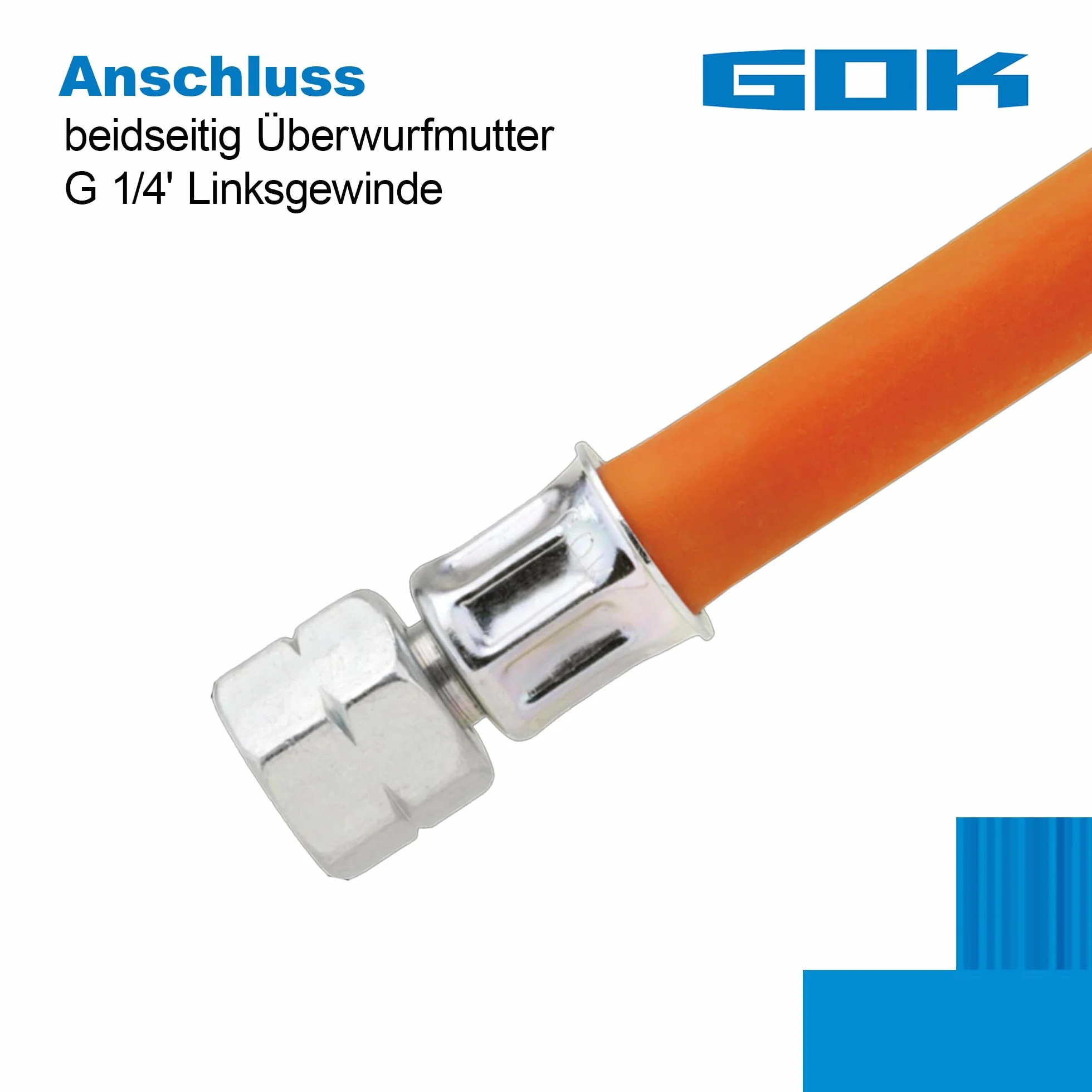 GOK Tubo del gas da 40 cm, 2 x 1/4", filettatura sinistra fino a -30 °C propano