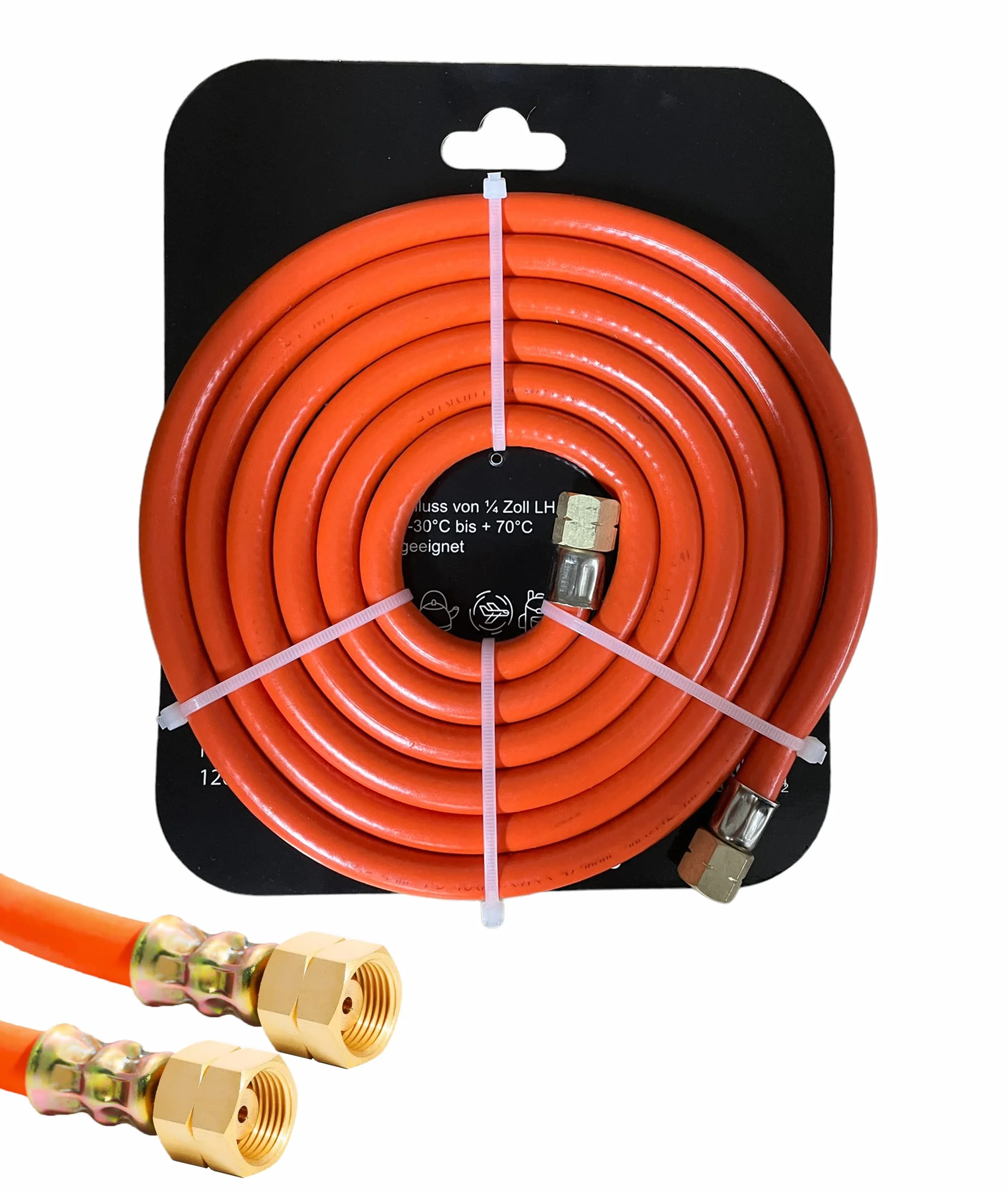 Tubo del gas da 250 cm o 150 cm, 2 filettature sinistra da 1/4", da -30 °C a +70 °C, adatto per GPL in butano, PVC (250 cm)