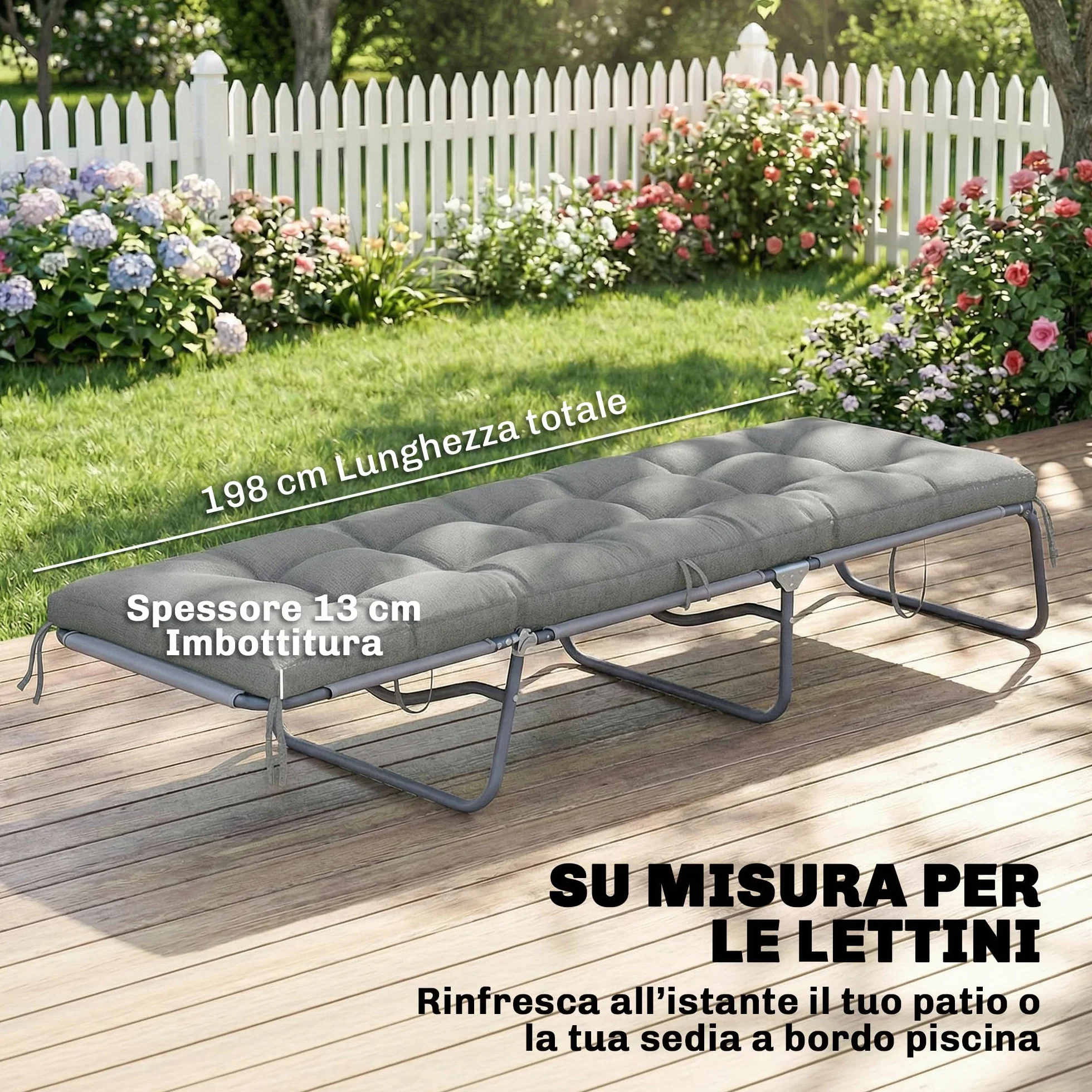 Outsunny Cuscino per Poltrona da Patio, UV50+ con Cinghie di Fissaggio, 198x65x13 cm, Grigio Chiaro