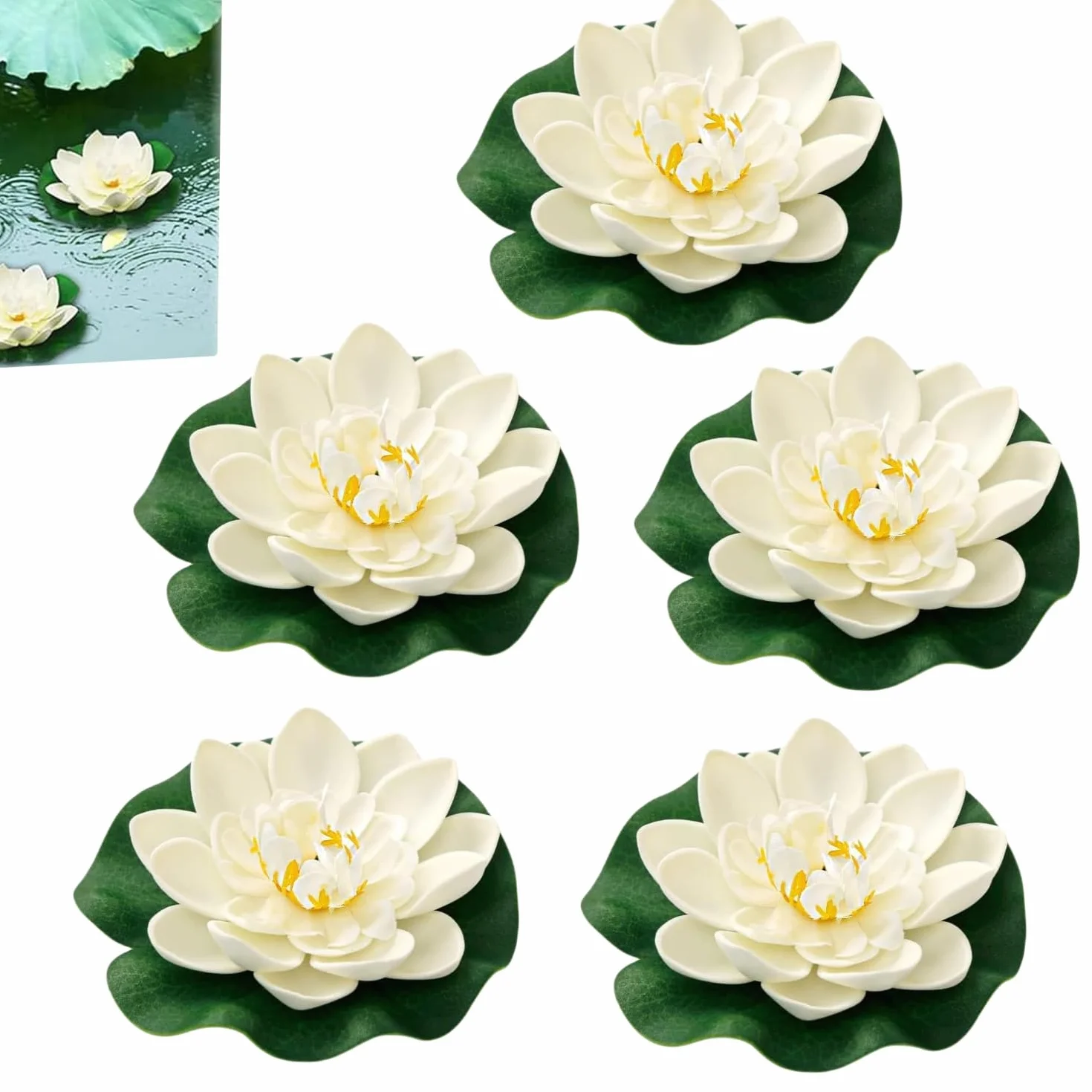 5 Pezzi Fiori di Loto Artificiali Galleggianti per Laghetti,Piscine e Giardino,Ninfee Artificiali in Schiuma Impermeabile,Decorazione per Stagno,Fontane e Acquario,Fiori Finti Realistici