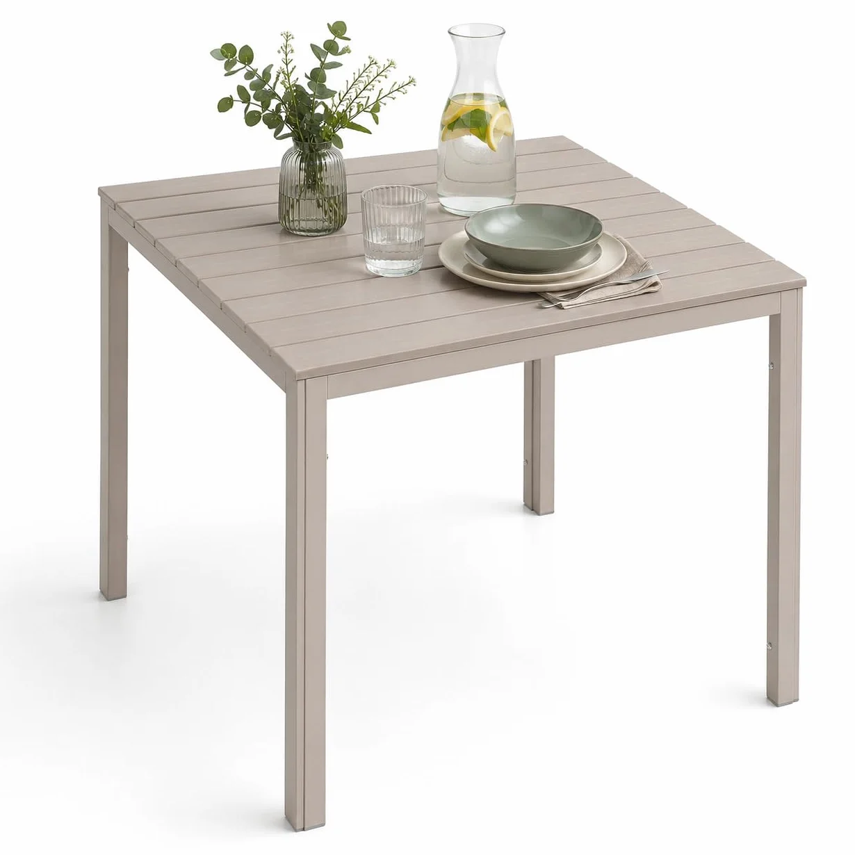 Brigros Tavolo da Giardino in Resina HDPE con Struttura in Metallo Verniciato a Polvere Top Anti UV per Esterno Terrazzo Balcone 78x78x74 cm Tortora