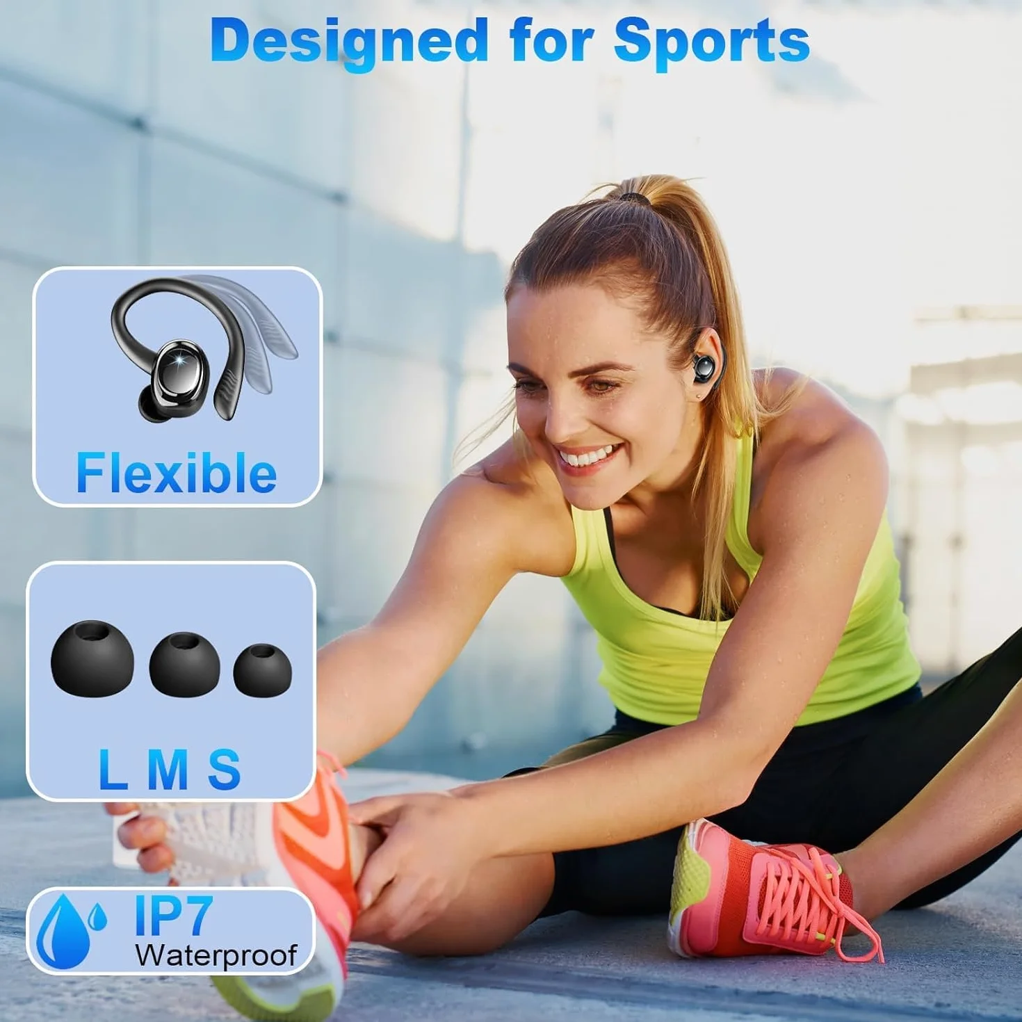 Cuffie Bluetooth Sport Hupoaf 5.4 4 ENC Mic 50 Ore HiFi Stereo IP7 Impermeabili Display LED USB-C Running iOS Android Nero