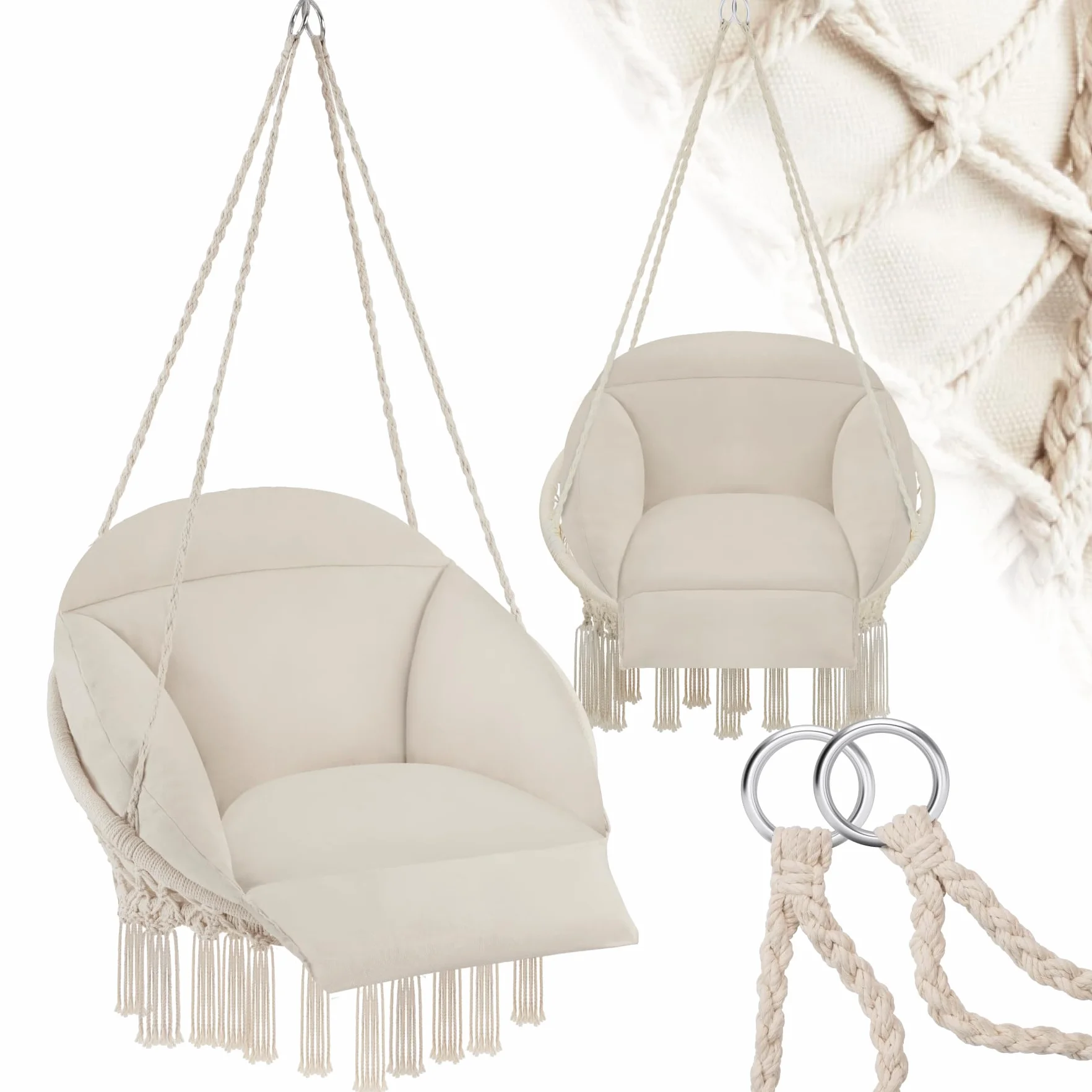 tectake Poltrona sospesa Samira Sedia a Dondolo Sospesa Beige Interno Esterno