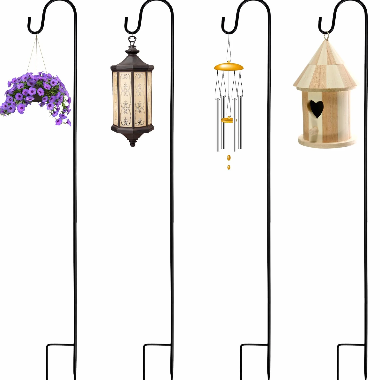 Gancio da Pastore in Metallo Regolabile 100cm 4 Pezzi per Esterni Giardino Uccelli Luci Solari