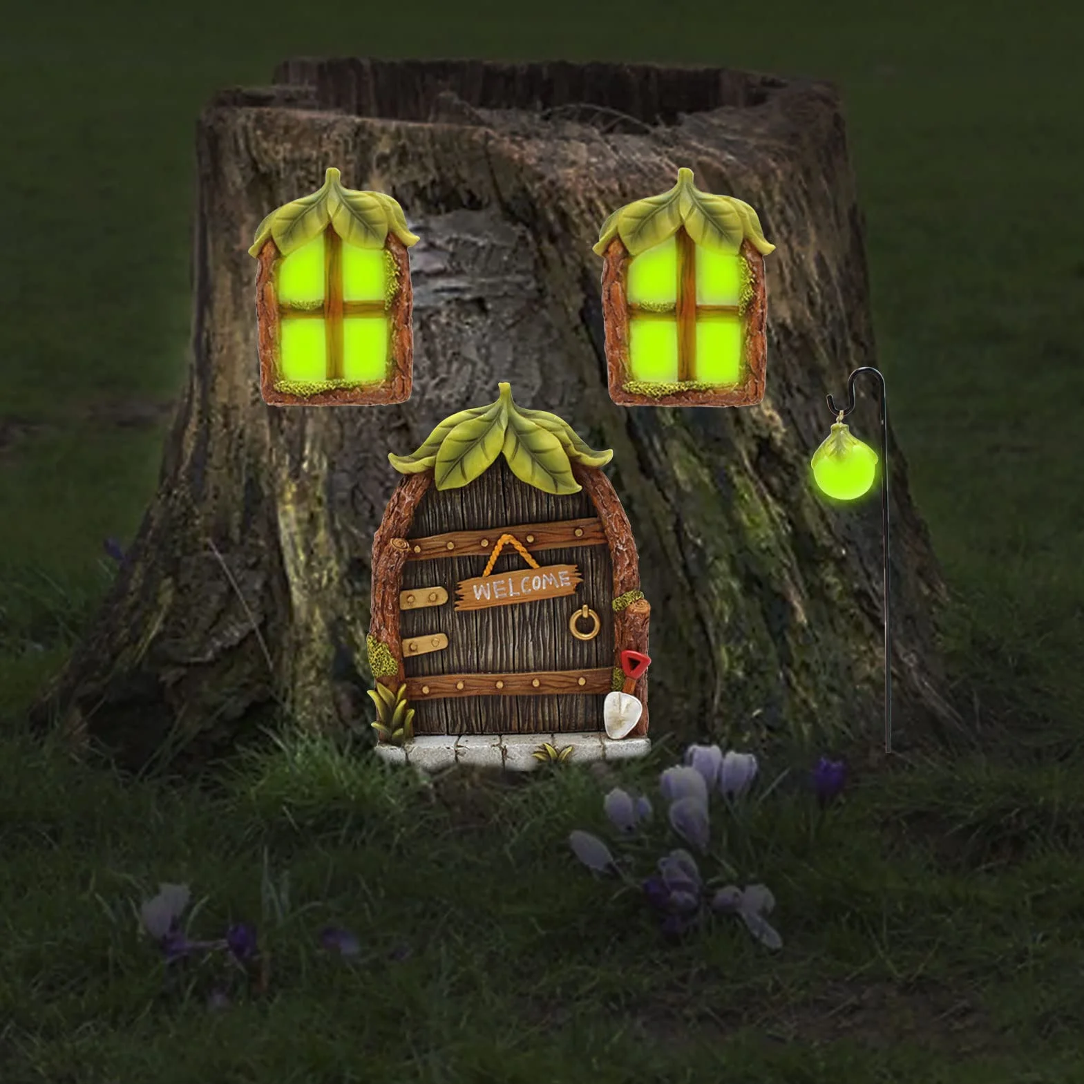 Kit Porta Delle Fate e Finestre per Alberi,Gnomo in Miniatura per la Casa in Ornamentale di Fata Door,Prato Giardino Sculture di Albero Decorazione,Glow in The Dark Yard Outdoor Decor