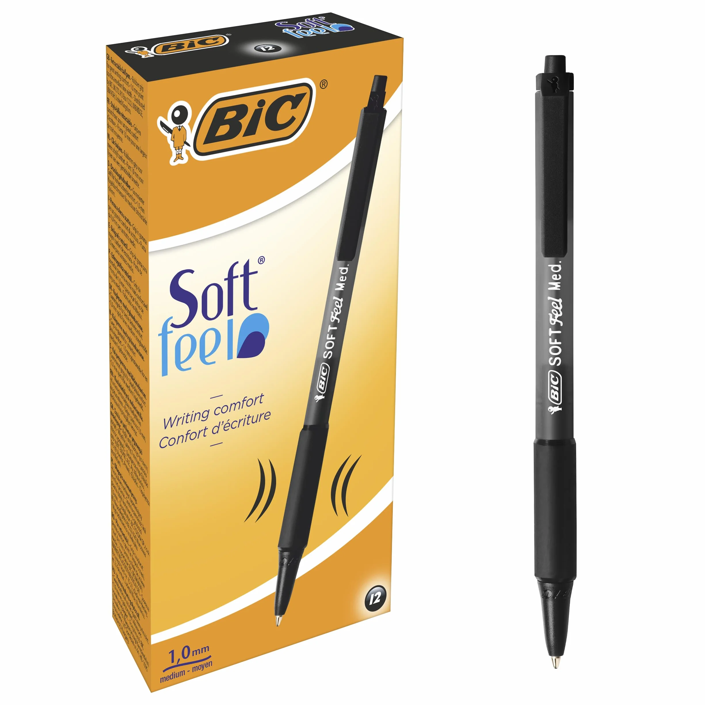 Bic Soft FeelClic Grip Penna a Sfera Punta Media 1,0mm Confezione 12 Pezzi Nero