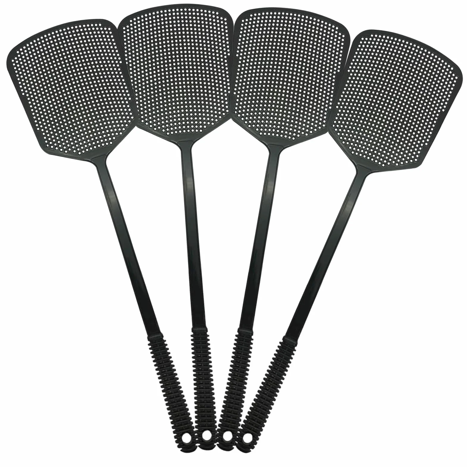 Set di 4 scacciamosche stabili manuali per mosche, zanzare, in plastica, con manico lungo, grande superficie d'impatto, per mosche, zanzare e insetti, colore nero