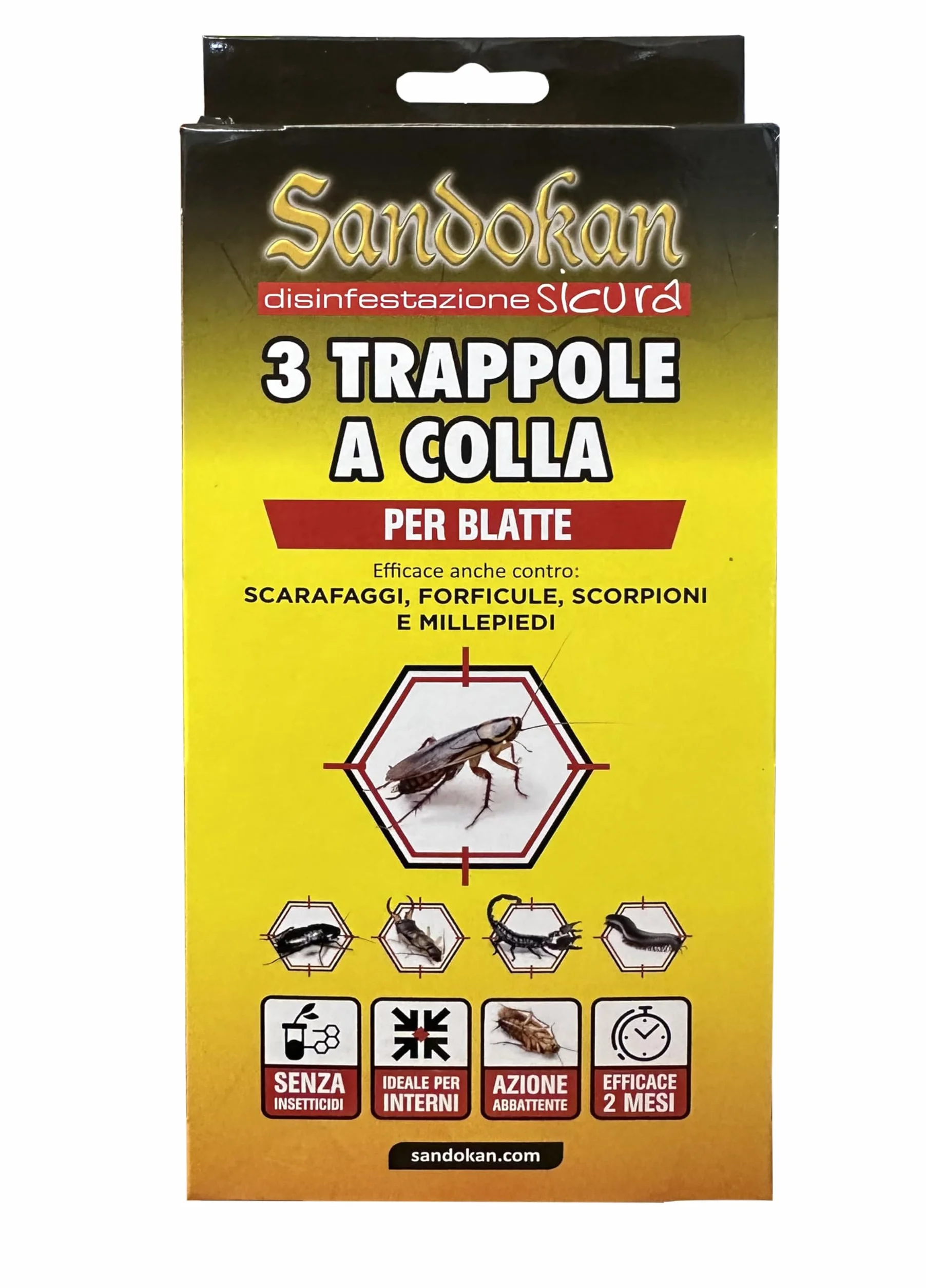 Trappola a Colla per Topi, Blatte, Ragni e Insetti Striscianti – Adesivo Potente, Pronta all’Uso, Non Tossica, Efficace per Casa, Garage e Cantina Sandokan