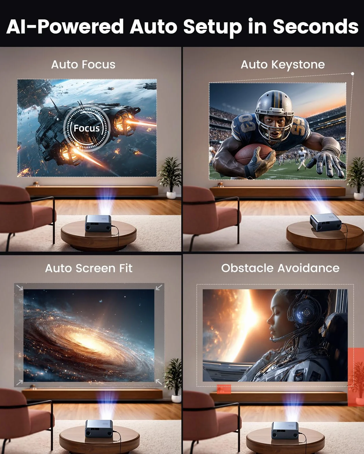 Wimius Proiettore 4K Google TV, 1100 ANSI, HDR10, Auto Focus, 6D Keystone, Bluetooth 5.4, WiFi 6