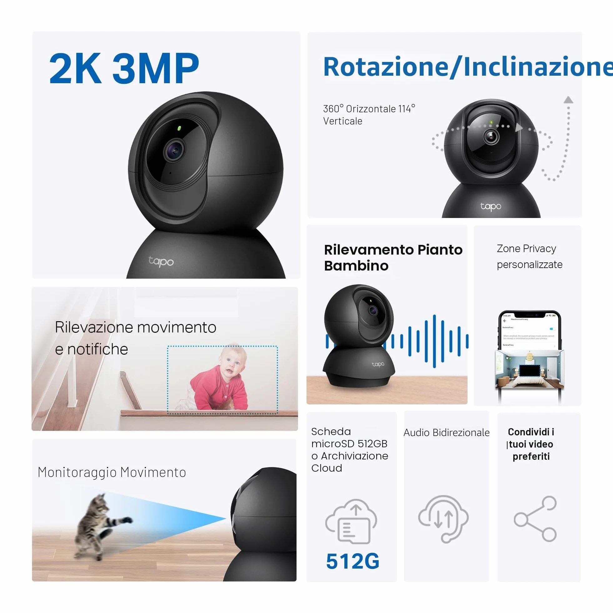 Tapo C211 Telecamera Wi-Fi Interno 2K 3MP Videocamera Sorveglianza Visione Notturna Alexa Google Assistant
