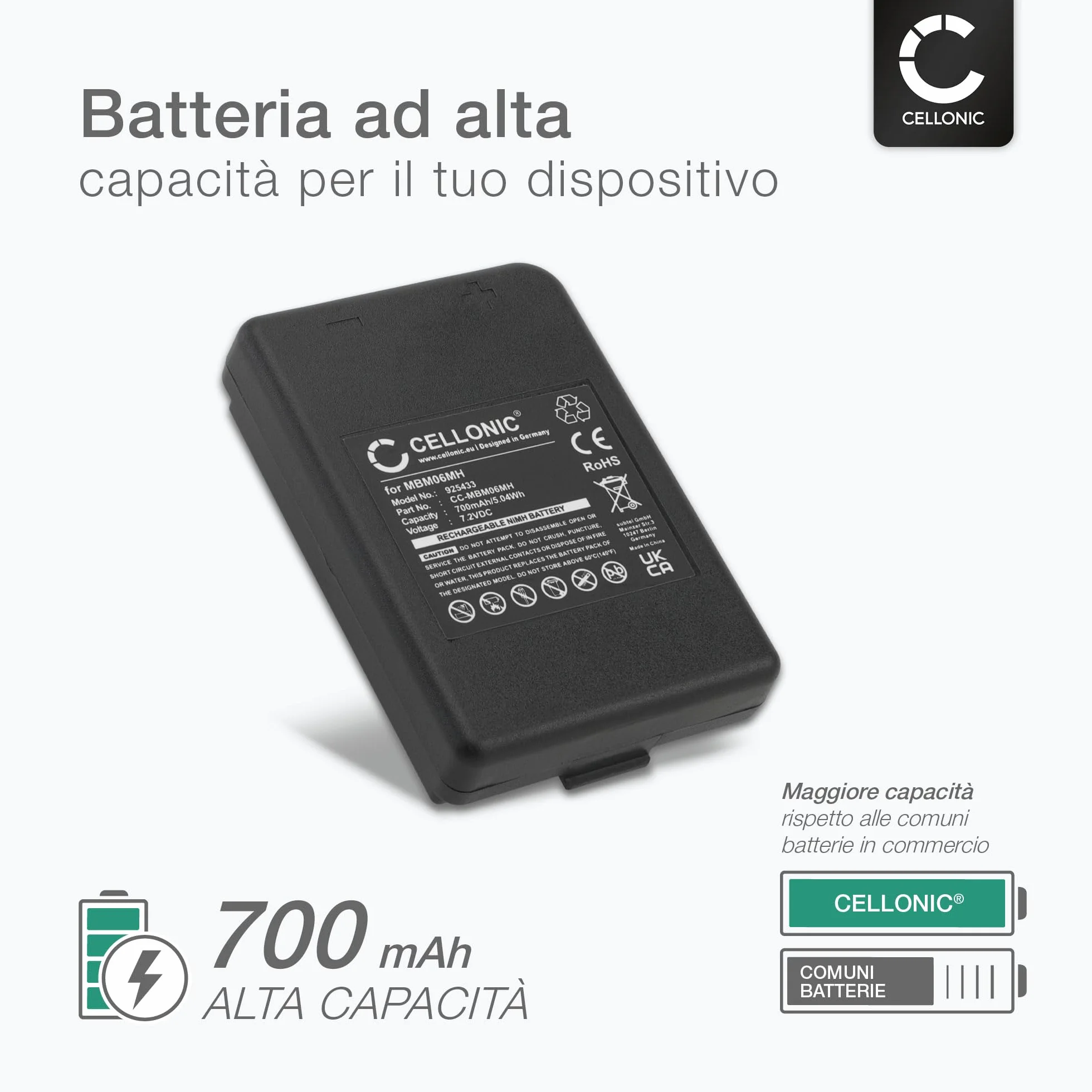 Batteria per telecomandi Compatibile con Autec E16 KTC, E16 Sirio 42, Modular MJ 700mAh 7.2V