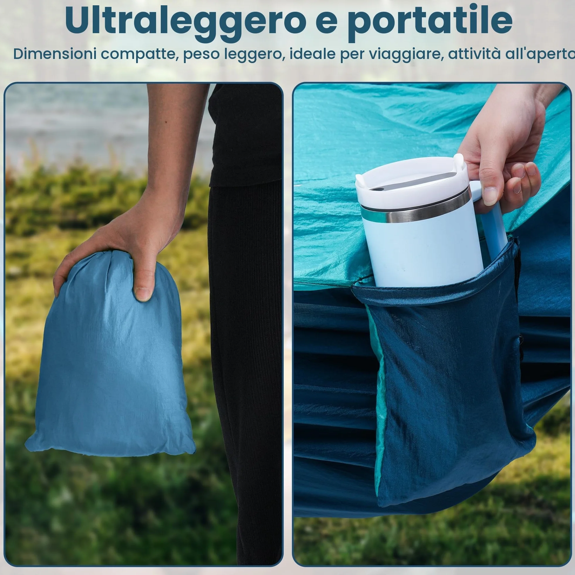 Amaca Matrimoniale XXL 300x200 cm 300 kg Portata Esterno Giardino Campeggio Portatile Blu