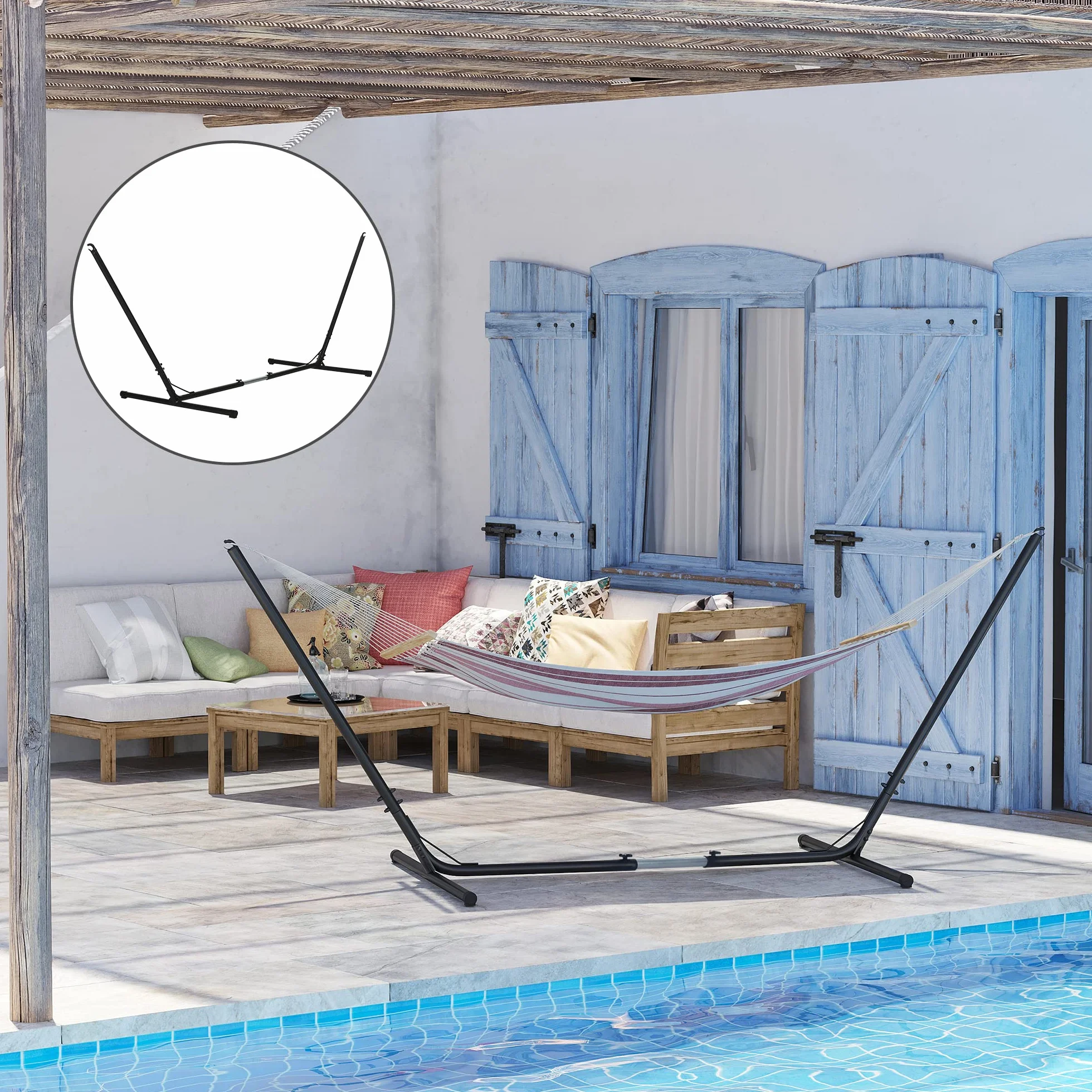 Outsunny Regulowane Podparcie Do Hamaka 120kg 313-388x109x116cm Czarny