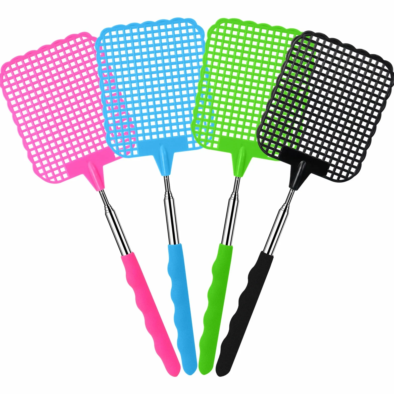4 pezzi Scacciamosche Estensibile, Colorato Manuale Paletta Mosche, Scacciamosche Plastica Forte Flessibile per Prevenire Mosche,Zanzare e Insetti