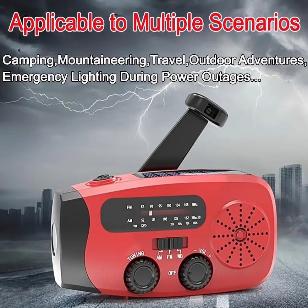 Radio Solare a Carica Manuale AM/FM Portatile con Torcia LED e Power Bank 2000mAh