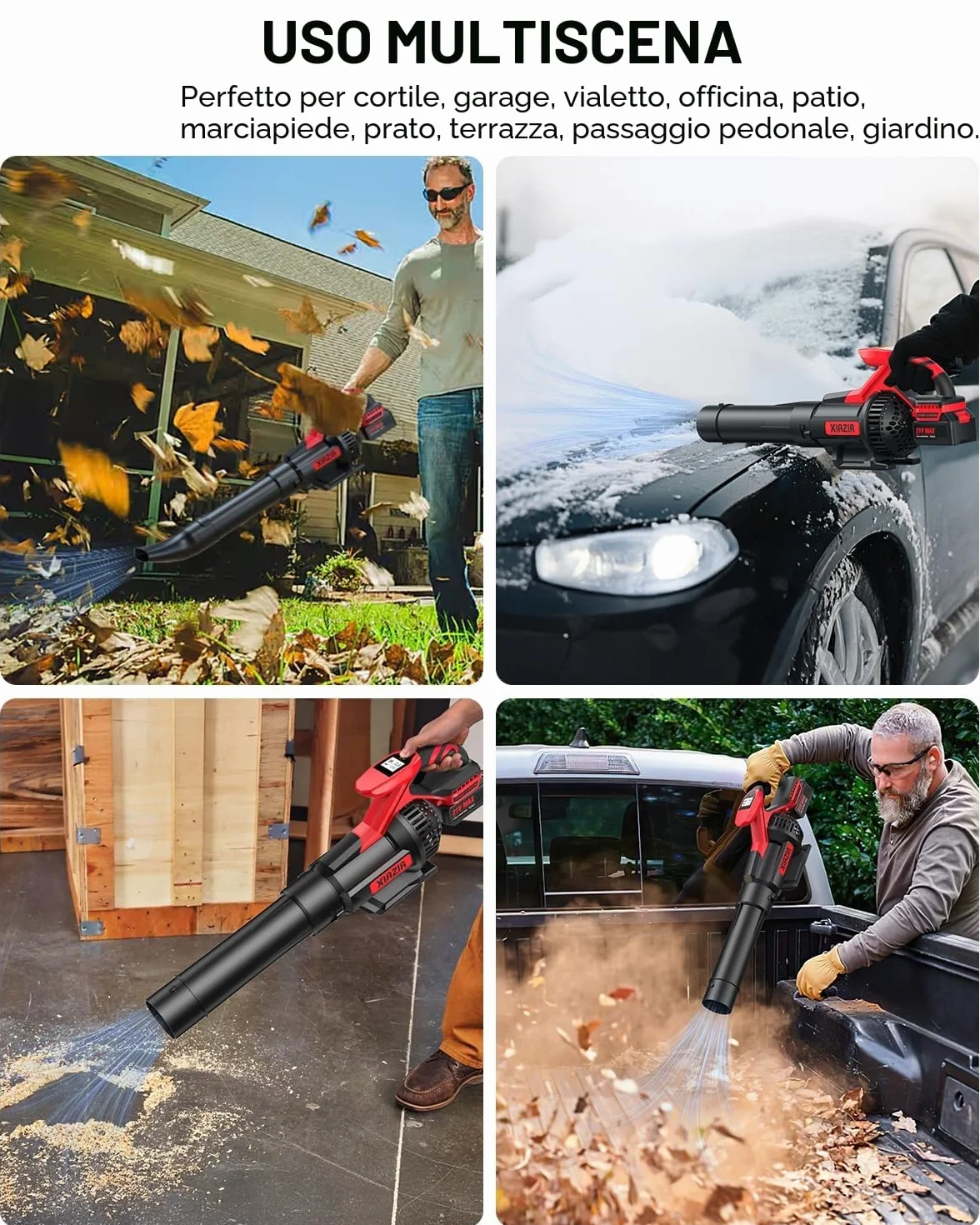 Soffiatore Senza Fili con Display LCD, 3 Velocità, 2×4.0Ah Batterie e Caricabatterie Veloce, Soffiatore Elettrico Leggero per Cura del Giardino, Vialetto, Foglie, Polvere e Neve