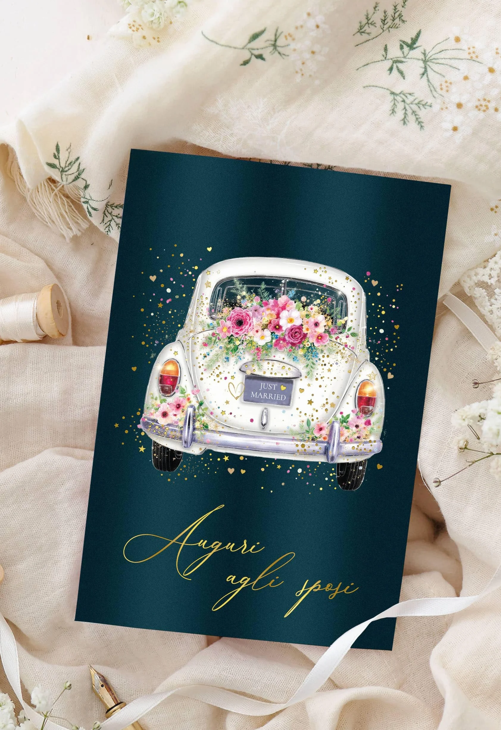 Joli Coon Biglietto auguri matrimonio premium STARDUST Weddingcar 17 x 11,5 cm