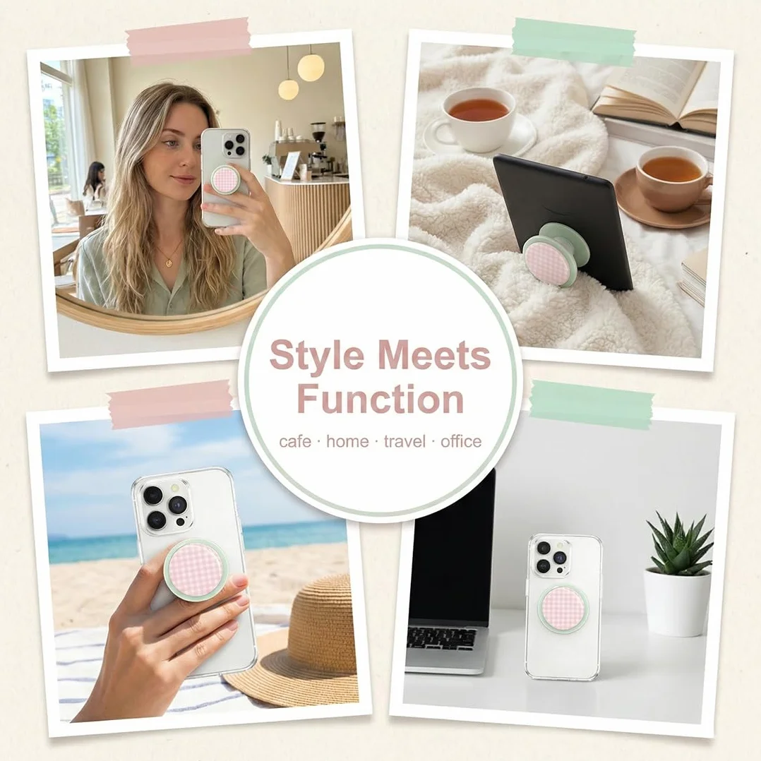 Supporto Magnetico per Kindle Paperwhite, Design a Quadri Rosa con Maniglia Pieghevole, Compatibile con Smartphone, Tablet
