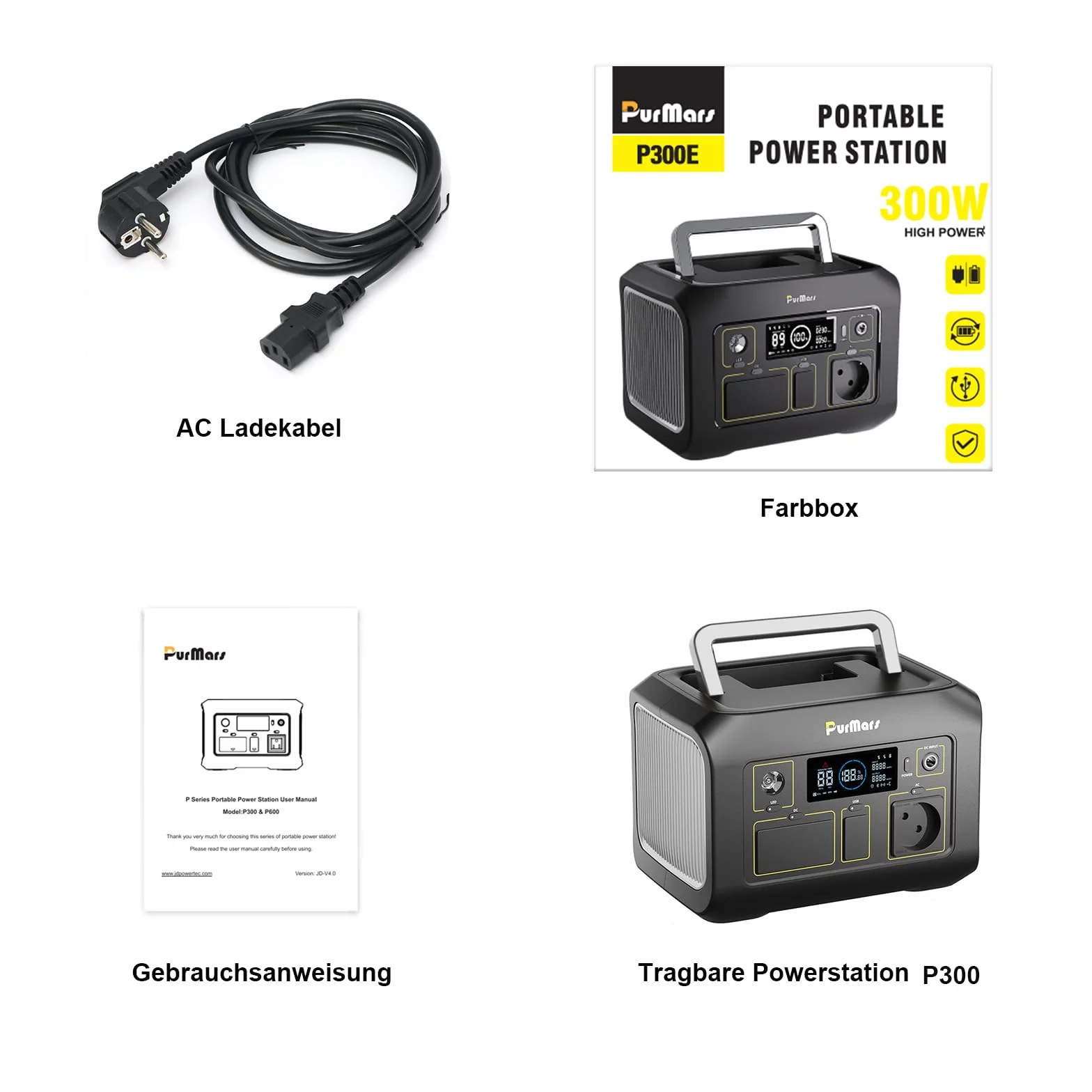 Powerbank Powerstation 300W (Max.500W), 288Wh (90.000mAh) Generatore Solare con Onda sinusoidale pura AC 230V, Batteria LiFePO4 Powerstation, adatto per Campeggio all'aperto, Viaggi e