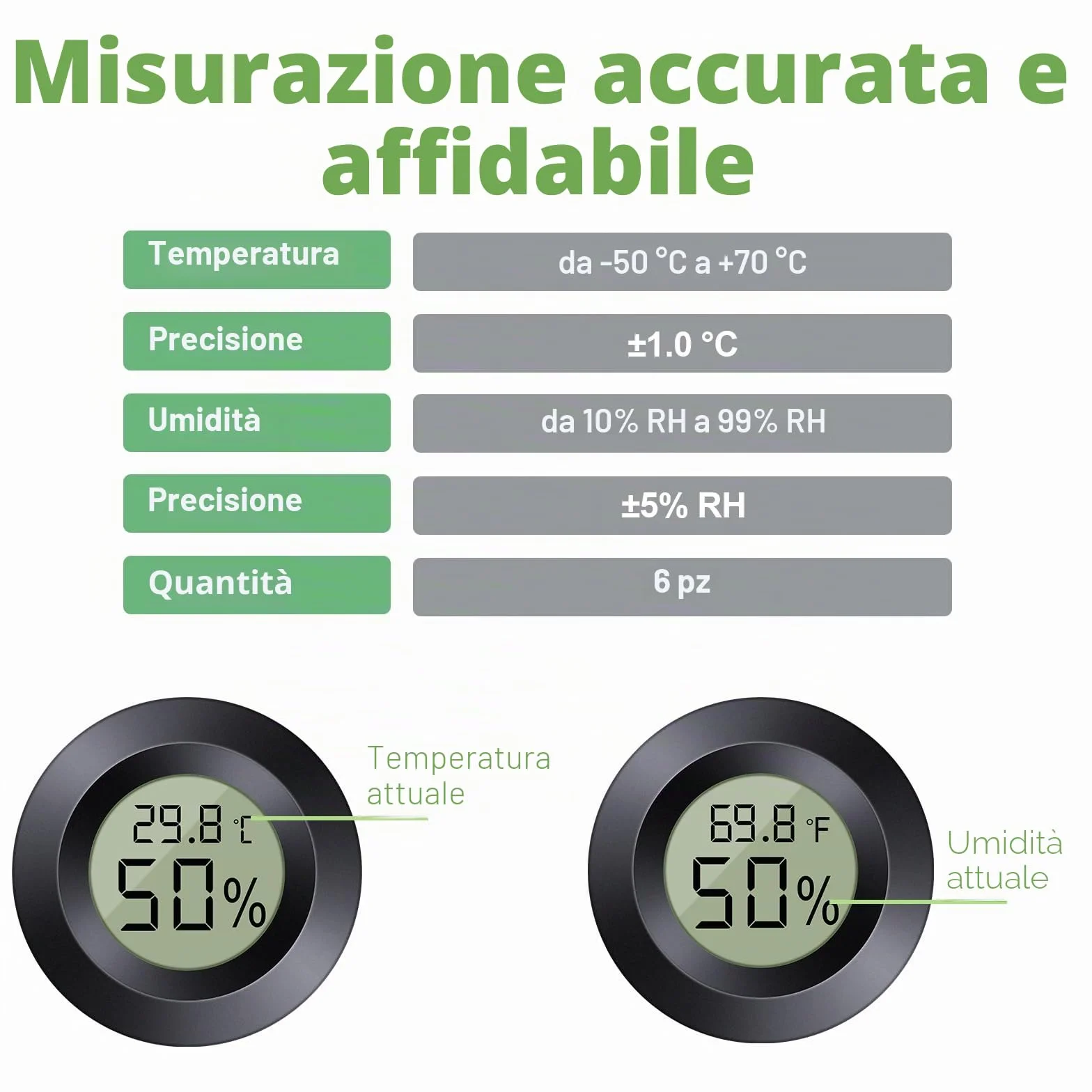 Mini Termometro Igrometro Digitale, ℃/℉ Regolabile, da Interno, Nero, 6 Pezzi, per Casa e Serra