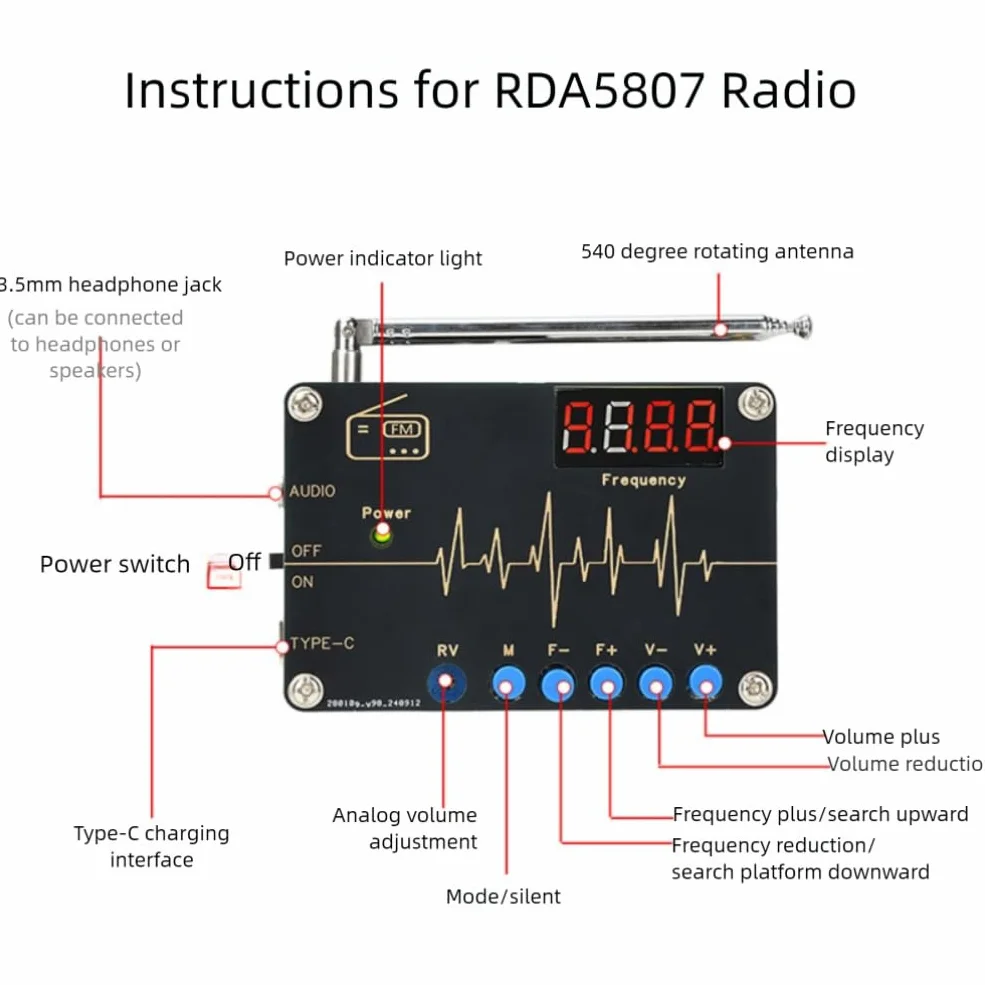 RDA5807M Radio Kit FM 87-108MHz Display Digitale Tubo Saldatura DC5V