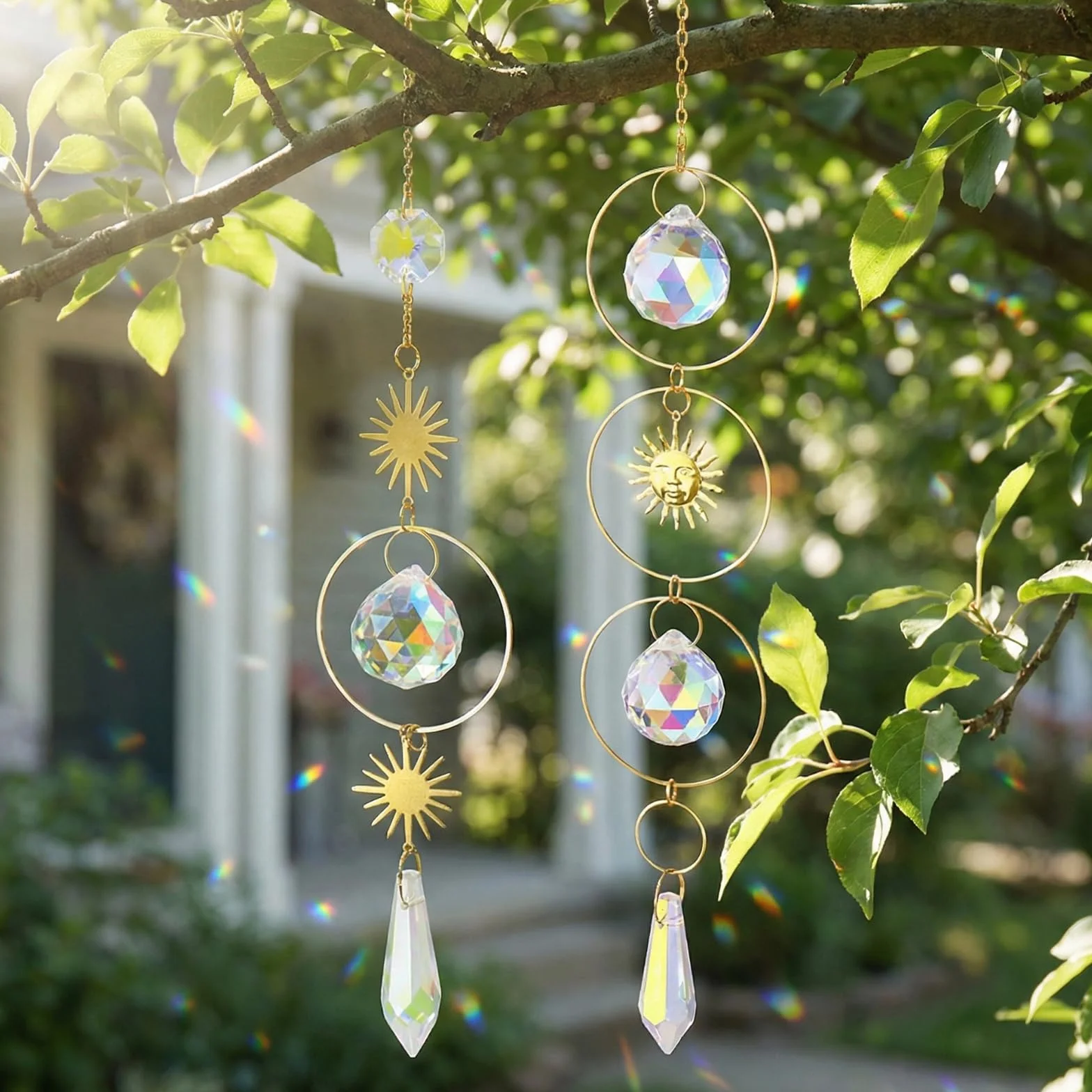 Acchiappasole, 2 Pezzi 40 cm Campanelli in Cristallo di Vetro Prismatico, Cristalli Pendenti Sun Catchers Decorazione Finestra, Suncatcher Appeso con Pendente Arcobaleno per Finestra Giardino