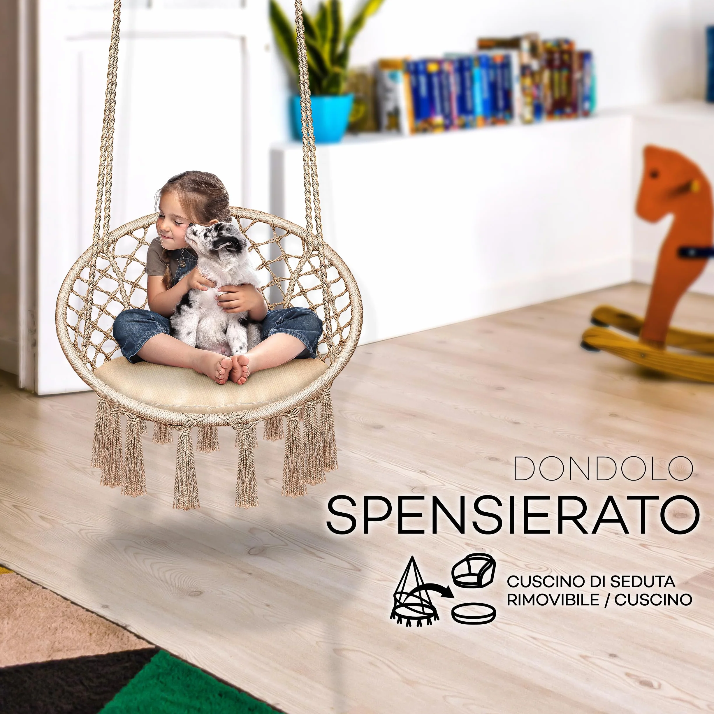 tillvex Poltrona Sospesa 200kg Amaca Sospesa Interno Esterno Sedia Appesa Resistente Intemperie Cuscino