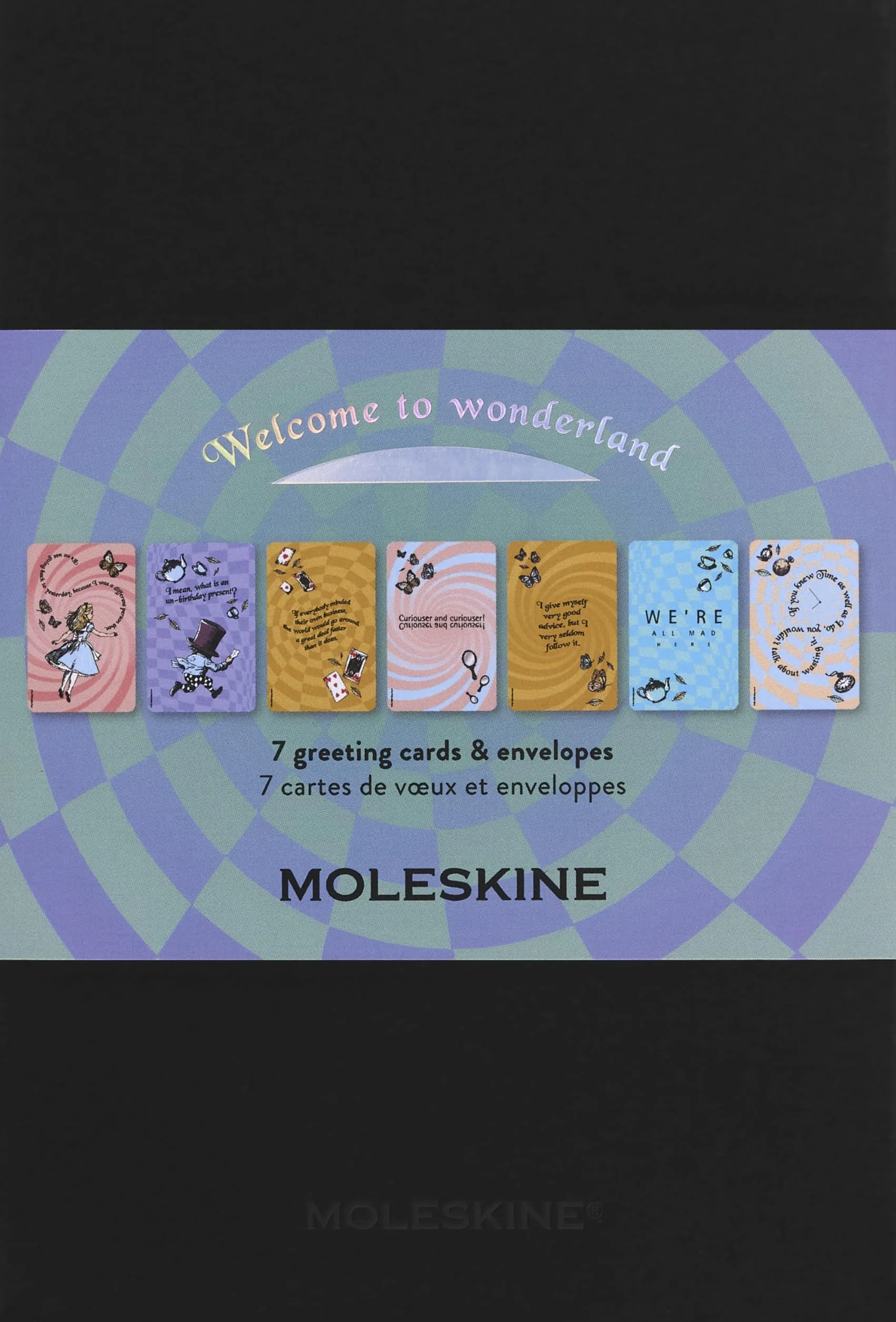 Moleskine Set 7 Biglietti d’Auguri Le Avventure di Alice nel Paese delle Meraviglie, Carta Riciclata 9x14 cm