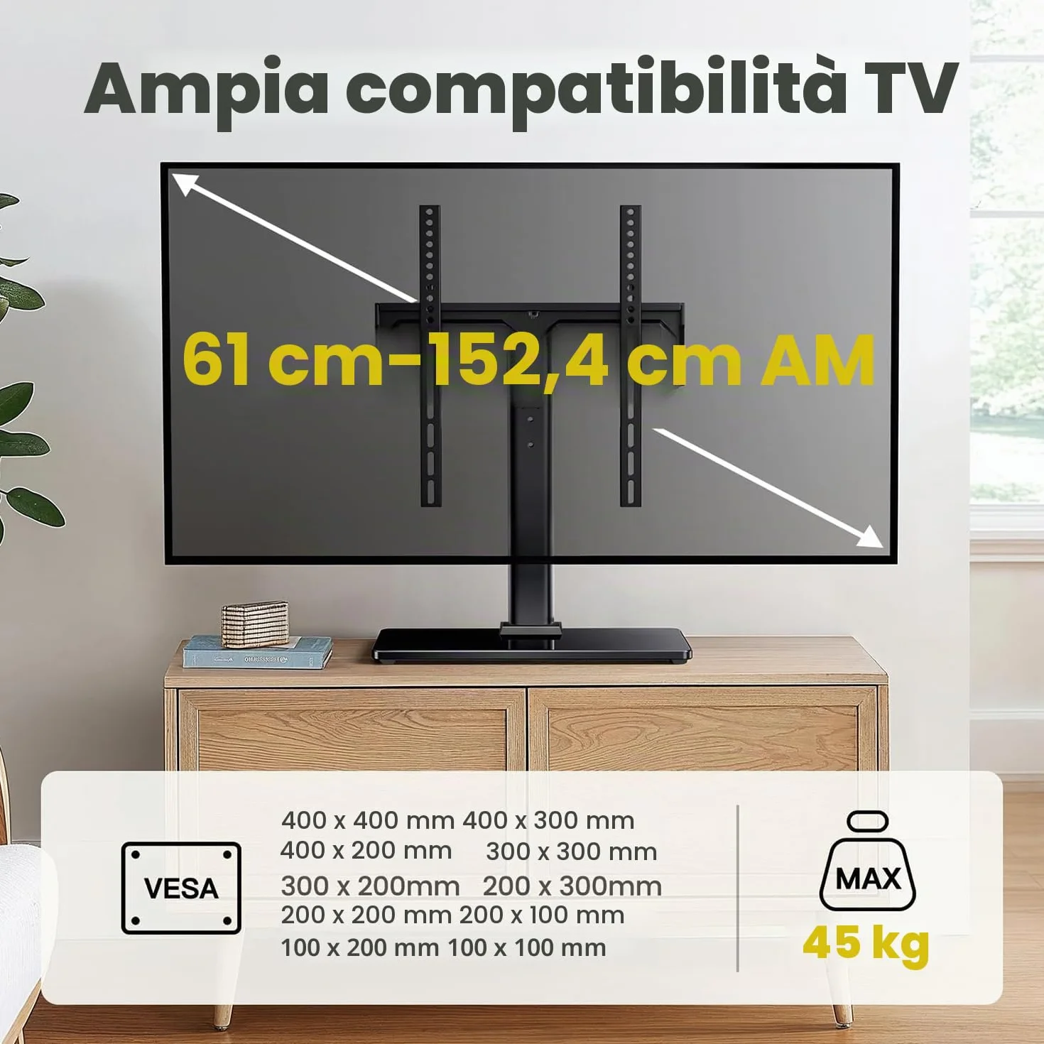 AM alphamount Supporto universale per TV girevole 24-60 pollici VESA 400x400 mm 45kg