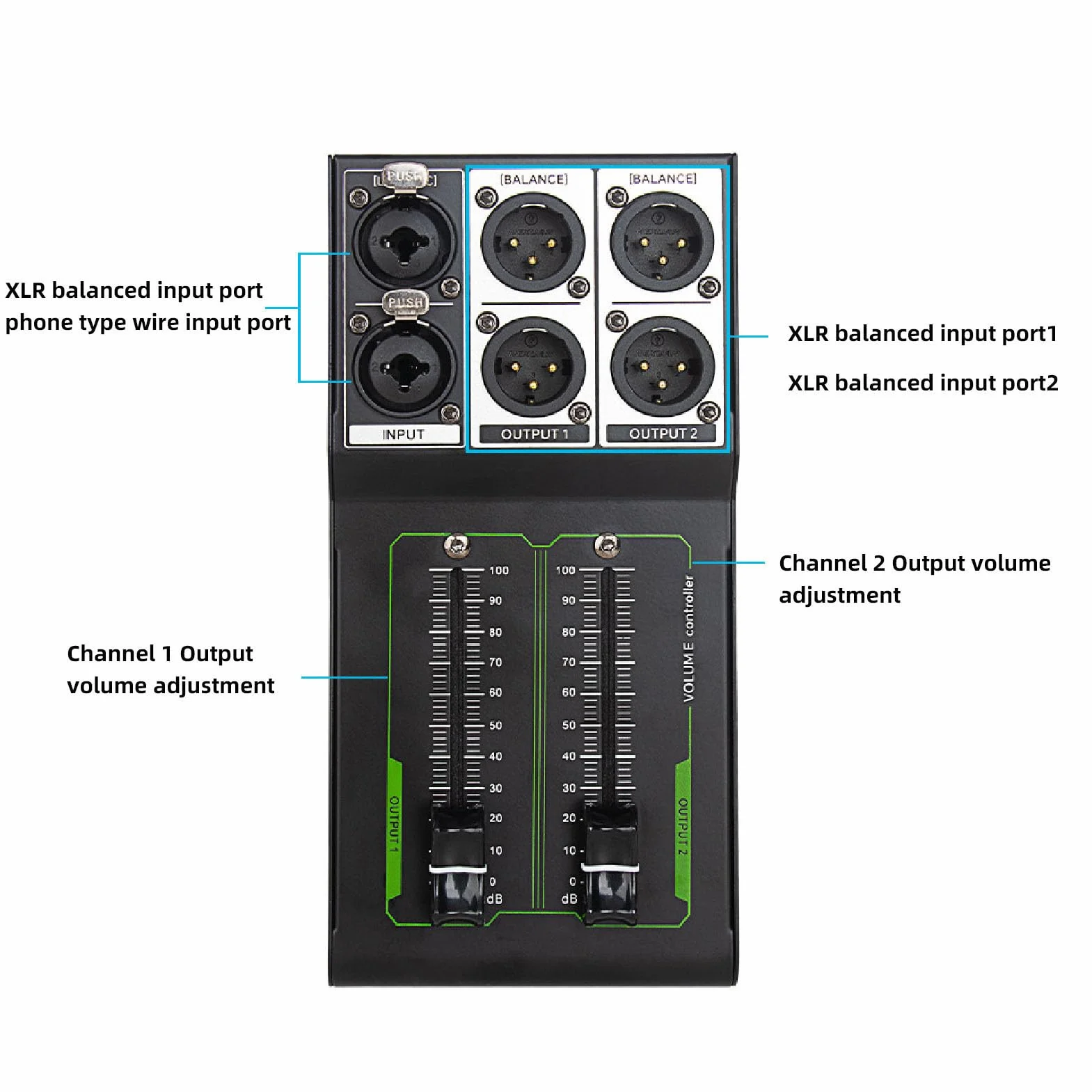 Ejoyous Regolatore di Volume per Casse Passive, 1 in 2 Out Controller Passivo da Studio, Monitor Stereo