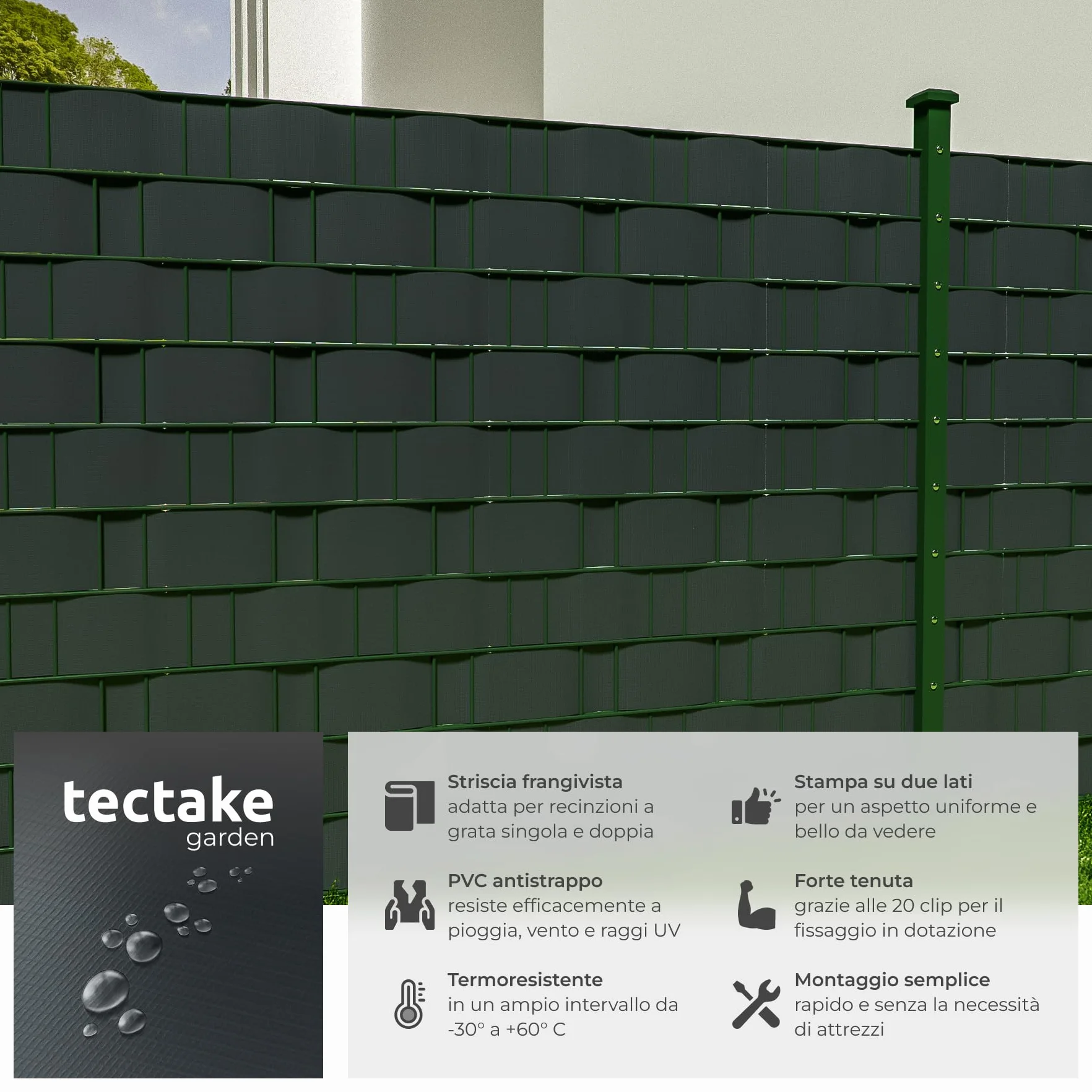 tectake® Rotolo Recinzione PVC 19 cm, Clip Montaggio, Resistente UV, Facile Installazione, Protezione Intemperie, Antistrappo, Frangivista Balcone, Paravento da Esterno - 35 m, Antracite