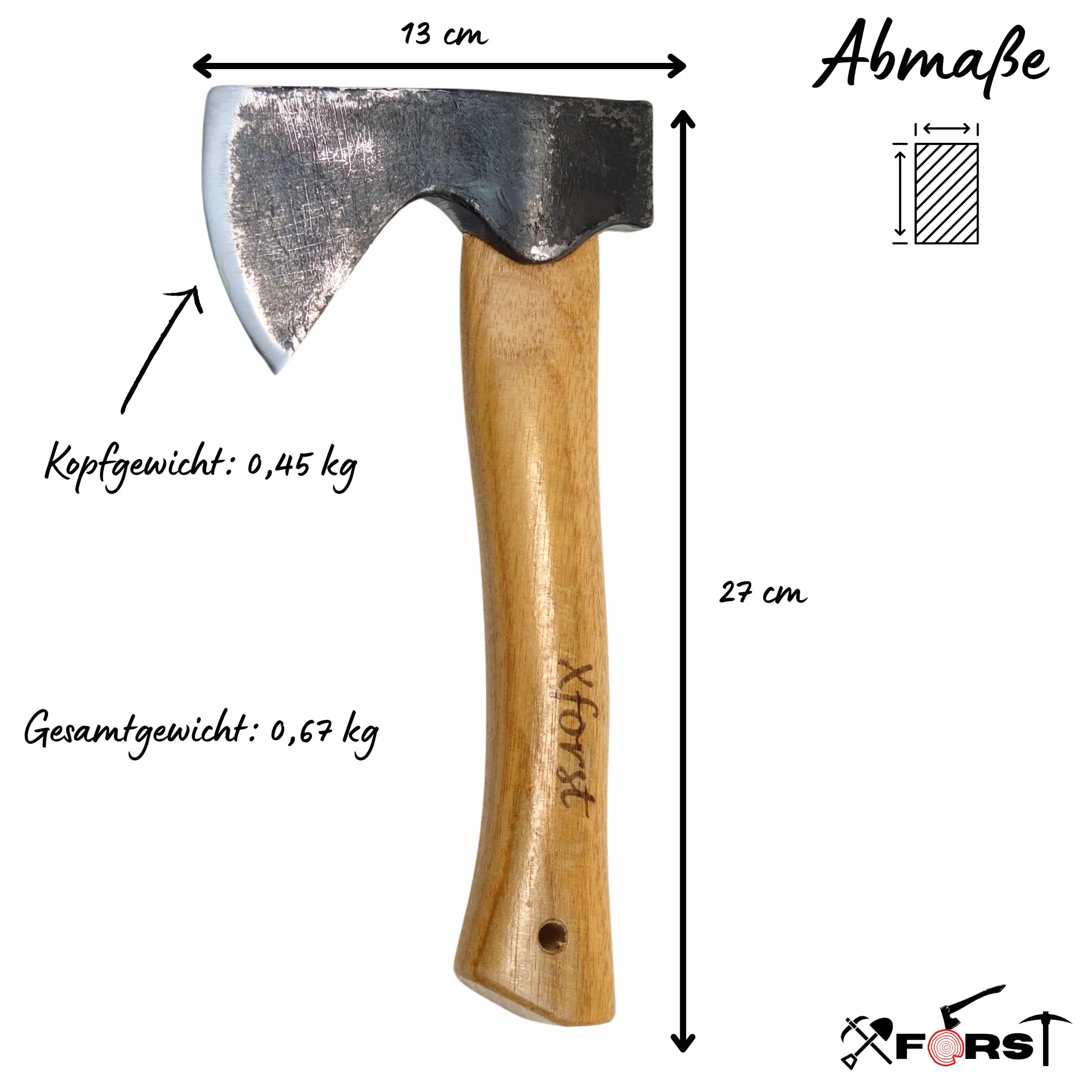 Xforst Ascia Vikinga sopravvivenza a mano manico legno 27cm