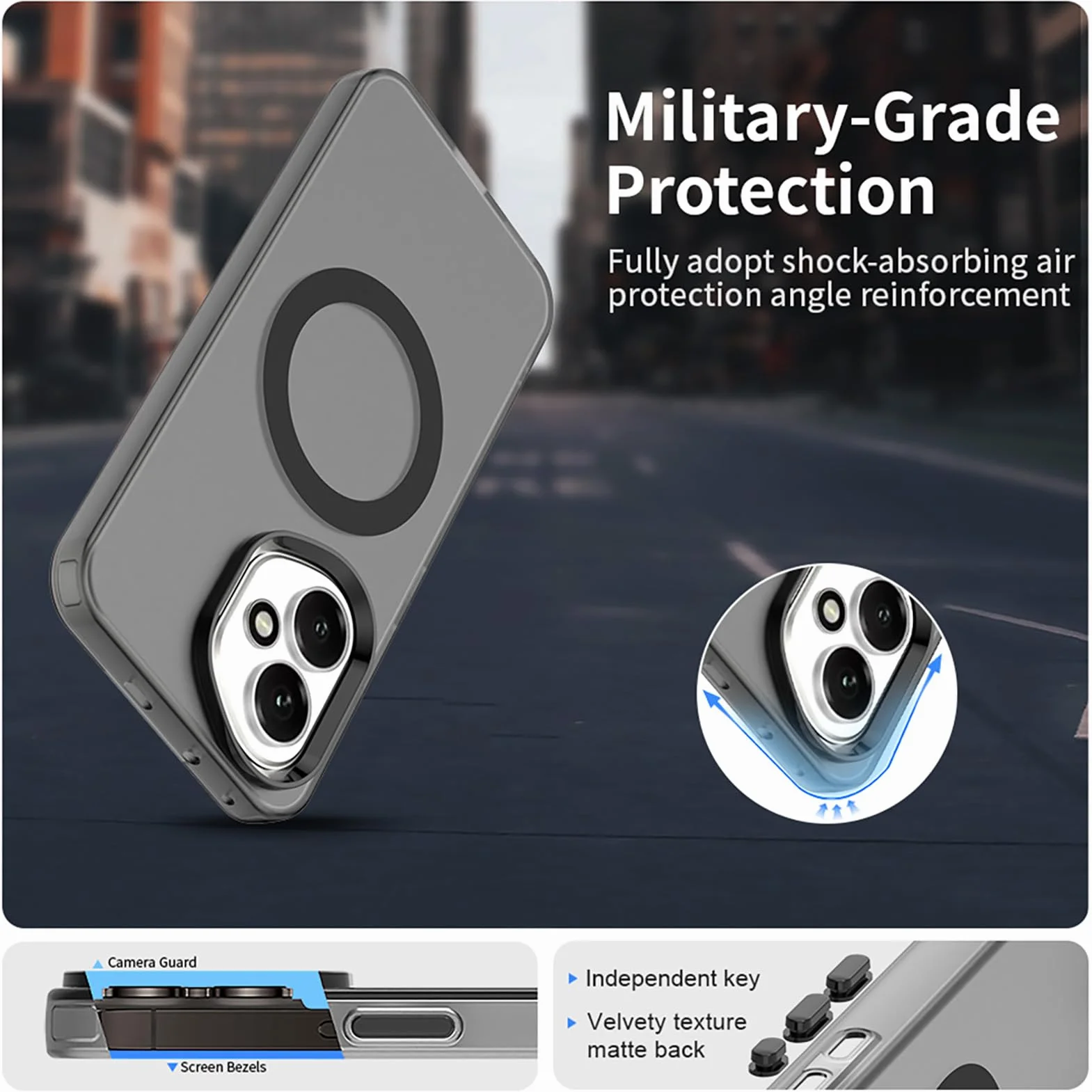 ILING Cover per HONOR 400 5G, Custodia Rigida PC + TPU Antiurto, Ricarica Magnetica, Ultra Sottile Traslucida Matte (Nero)