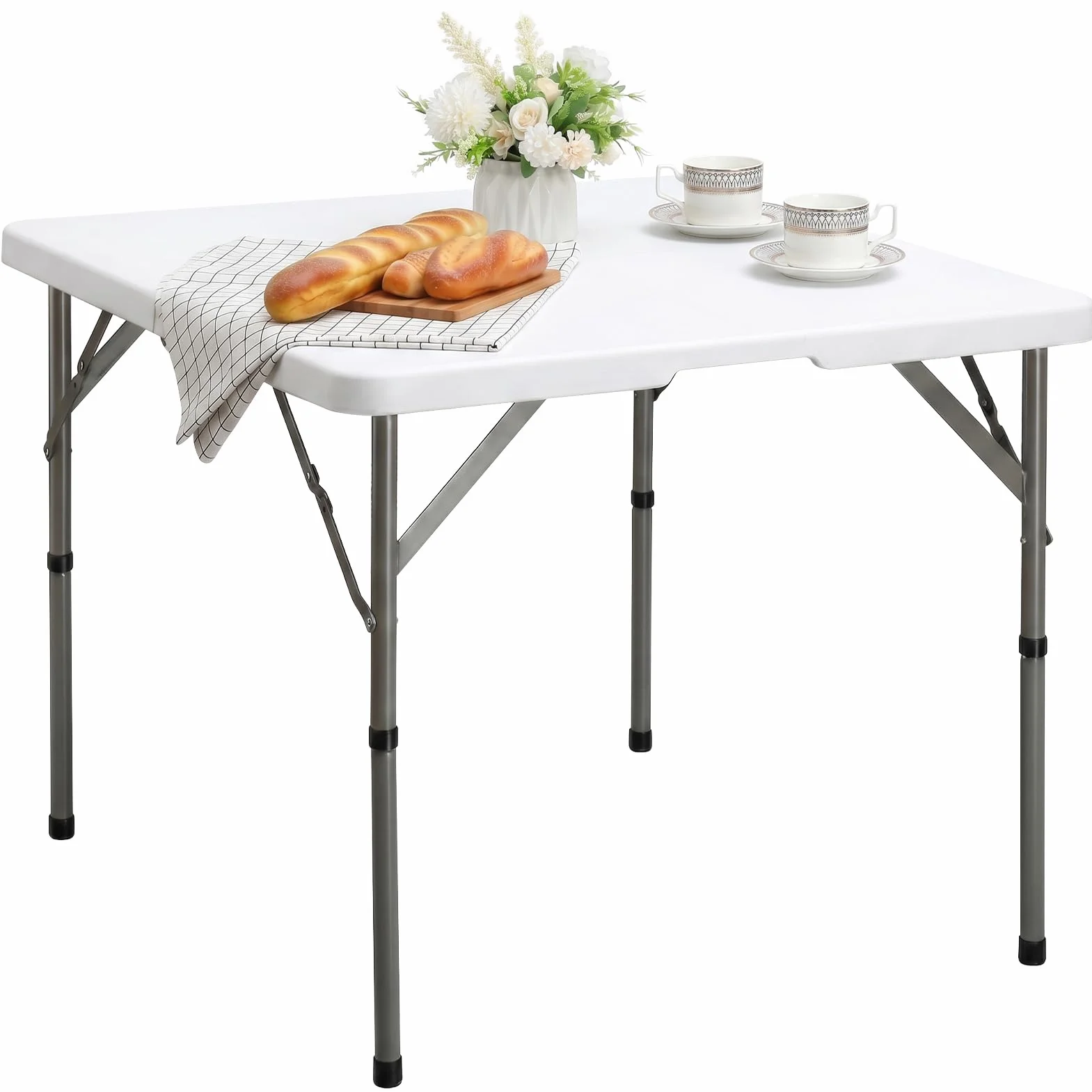 HollyHOME Tavolo Pieghevole Quadrato 87cm Piccolo Tavolo Portatile per Giardino Cucina Picnic Campeggio Tavolino Pieghevole per Feste Balcone Terrazza, Bianco