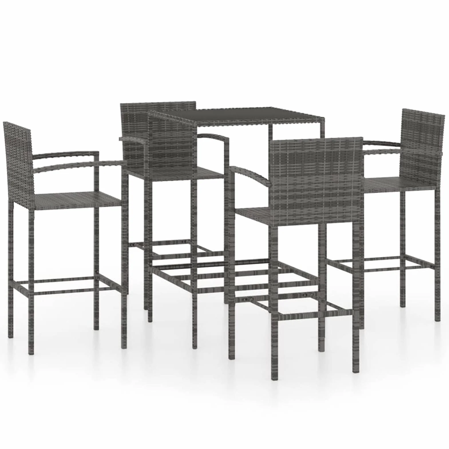 Tidyard Set Bar da Giardino 3/5/7 pz in Acciaio e Polyrattan, Tavolo e Sedie da Bar Alti da Giardino in Polyrattan Acciaio, Tavolo Vetro e 2/4/6 Sedie con Braccioli per Esterno