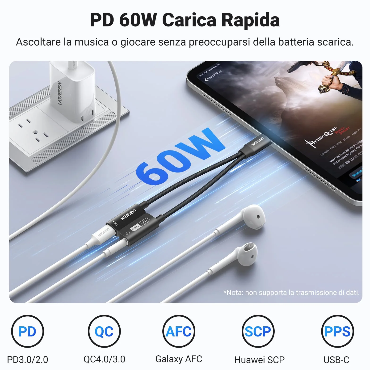 UGREEN Adattatore per Cuffie USB C a Jack 3.5mm PD 60W Magnetico 2 in 1 Hi-Res 32 Bit/384 KHz