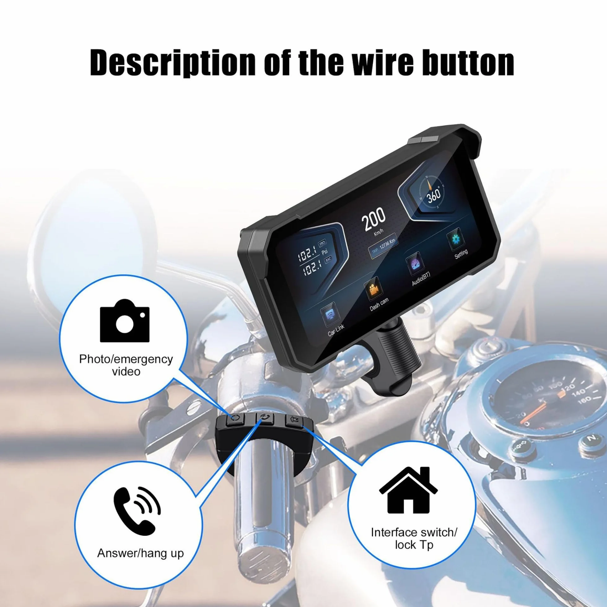 Navigatore GPS Moto 6,2 Pollici Doppia Fotocamera CarPlay Wireless Android Auto Impermeabile IPX6 TPMS BT5.0